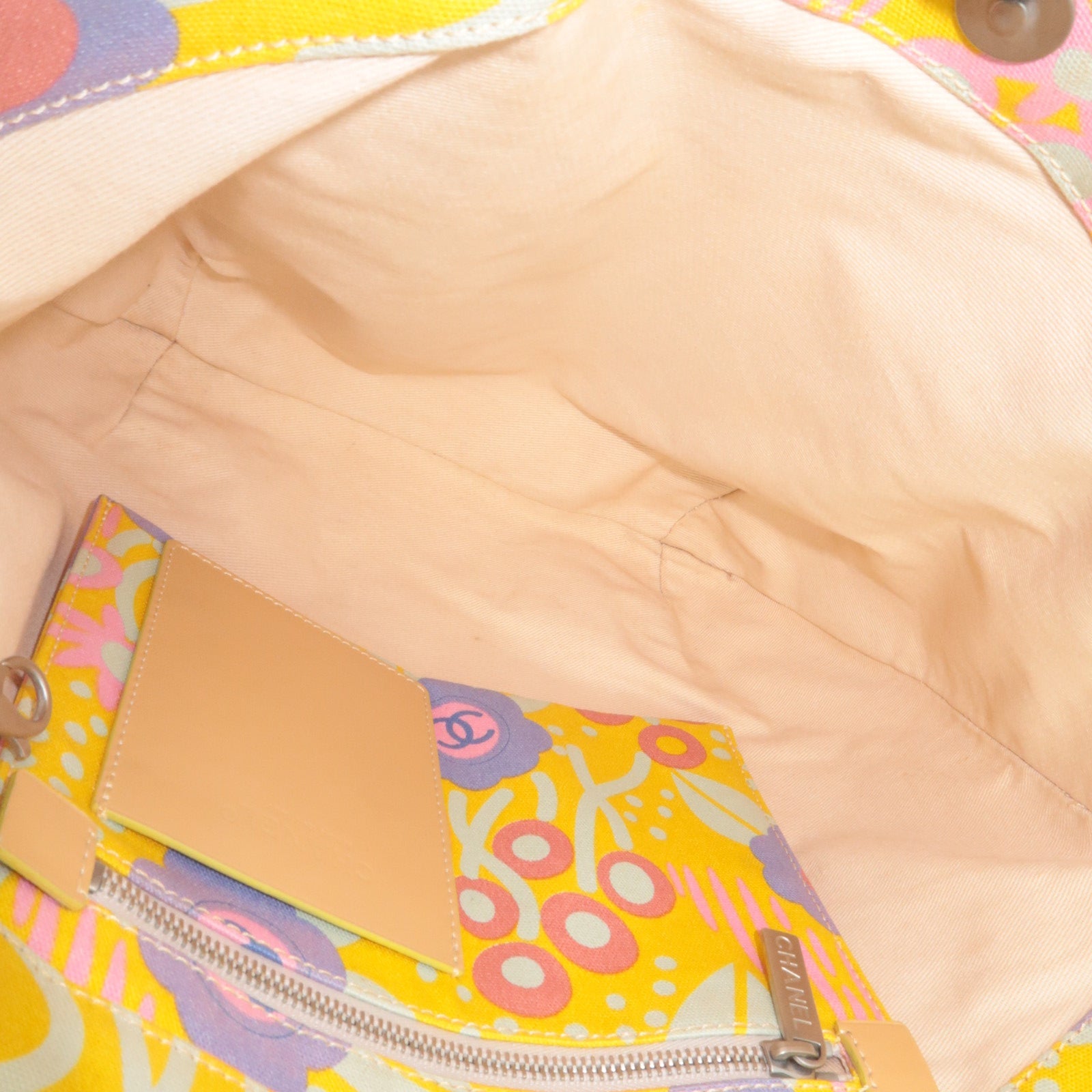 CHANEL High Summer Flower Tote Bag Canvas Leather Yellow Beige 8313589