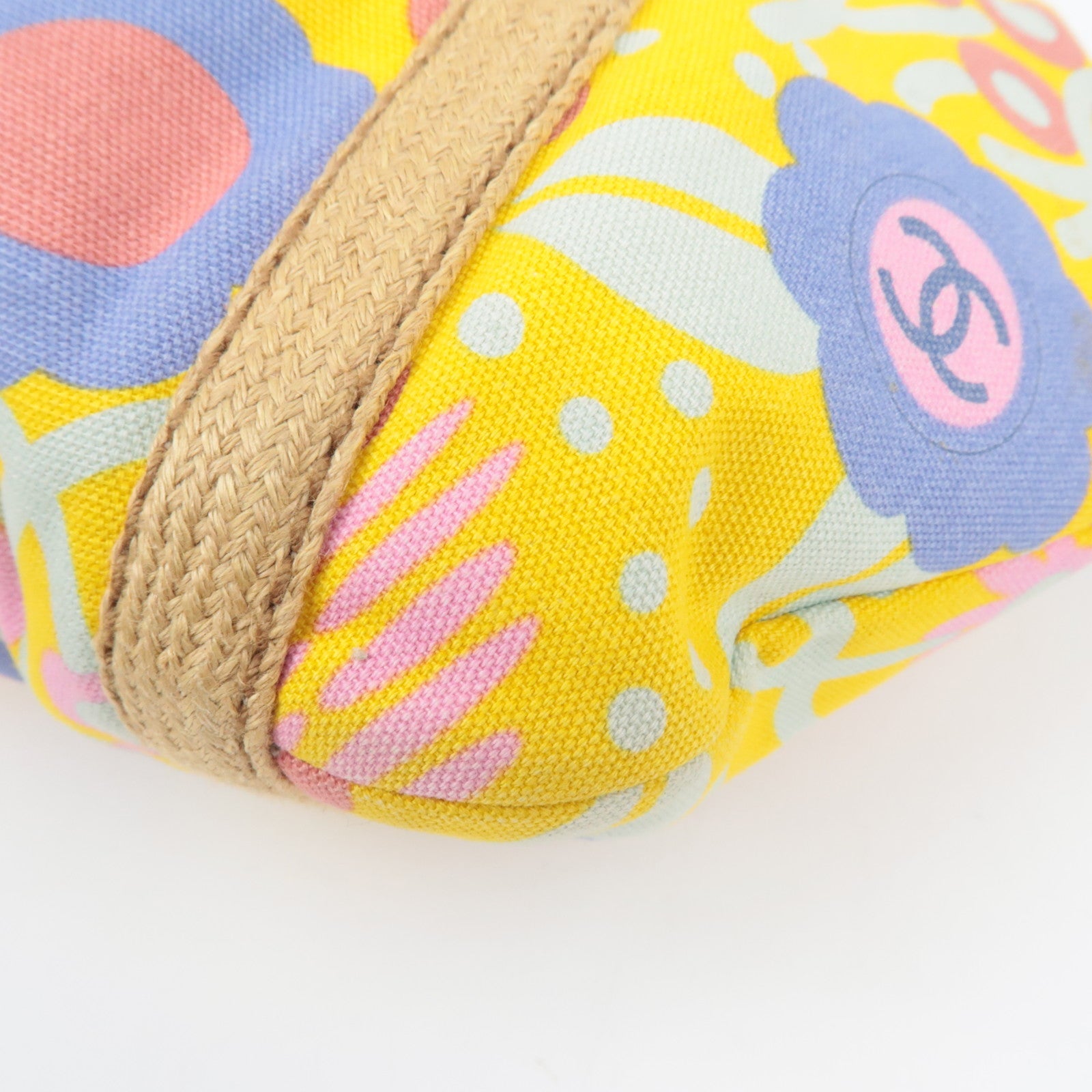 CHANEL High Summer Flower Tote Bag Canvas Leather Yellow Beige 8313589