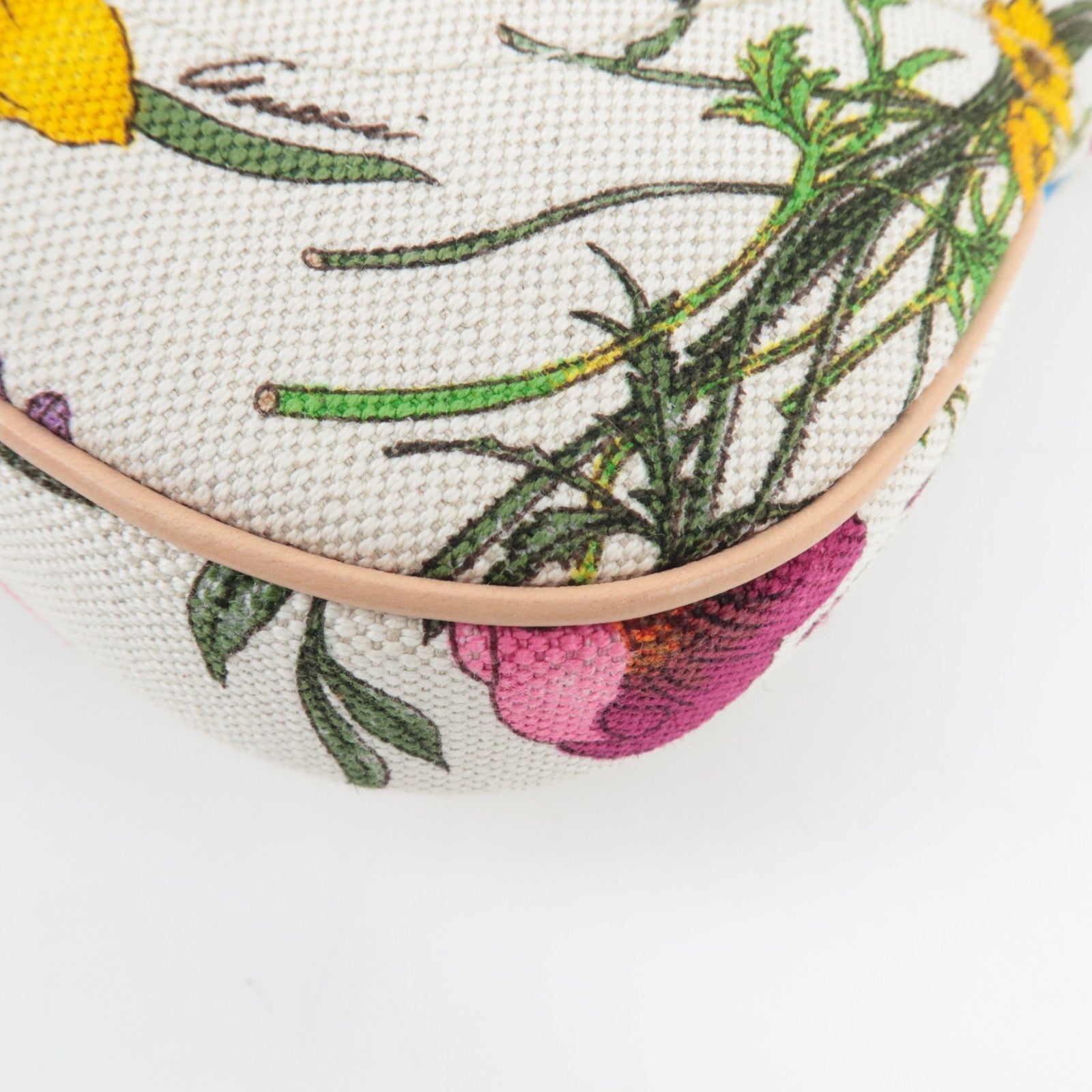 GUCCI New Jackie Flora One Shoulder Bag Canvas Leather Ivory Beige 137335