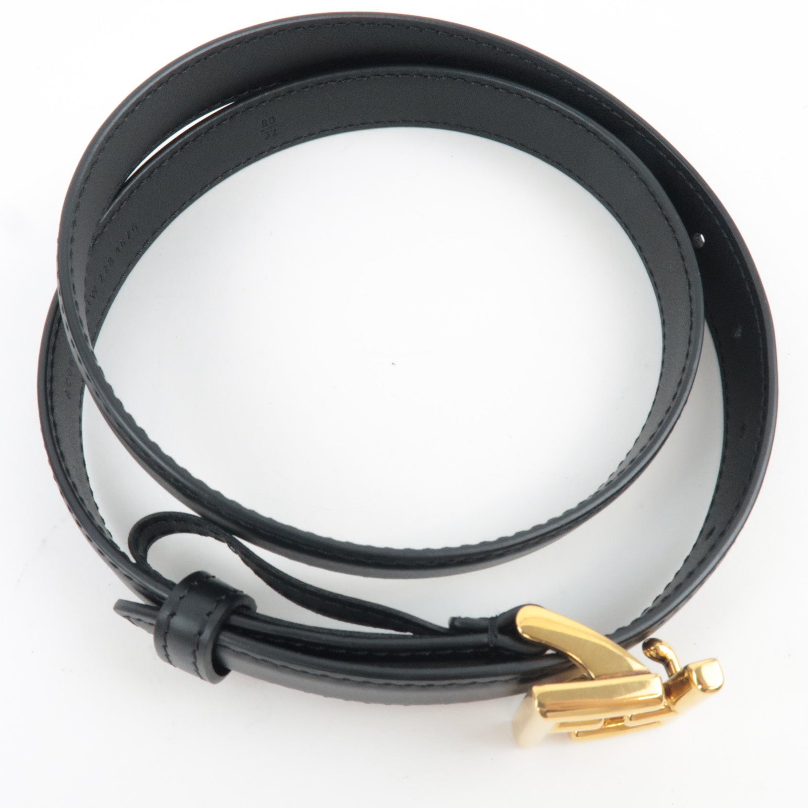 FENDI Leather FF Logo Belt Black Gold HDW 80/32 8C0648