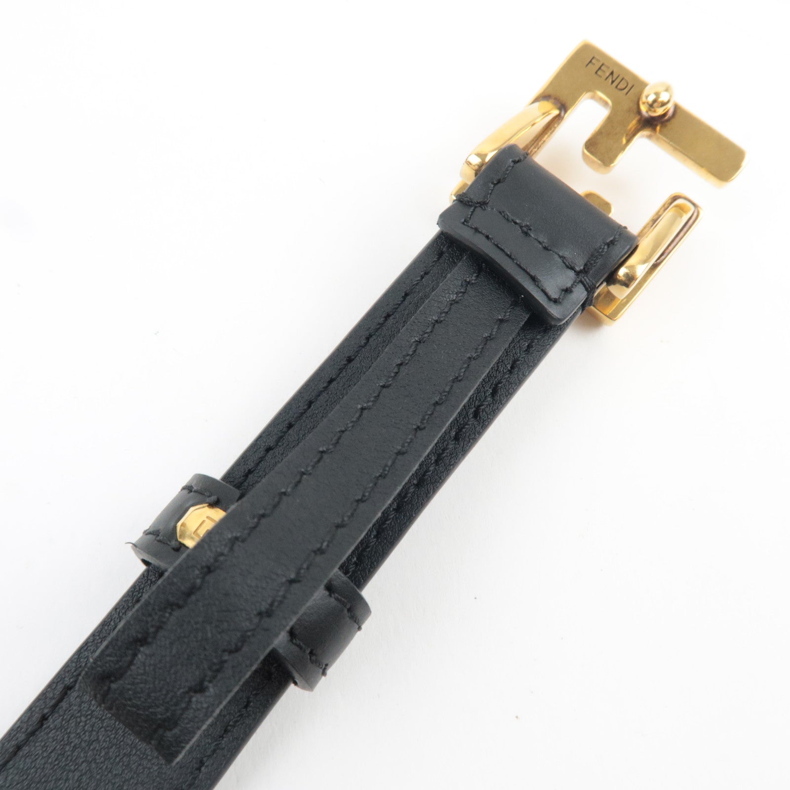 FENDI Leather FF Logo Belt Black Gold HDW 80/32 8C0648