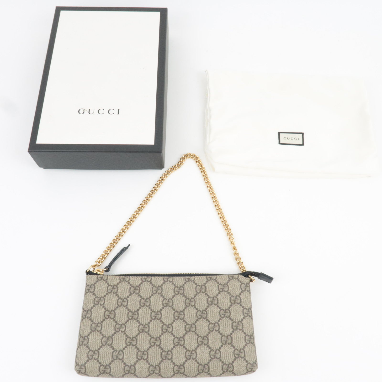 GUCCI GG Supreme Chain Wallet Bag WOC Beige 428449 *Box. Dust bag