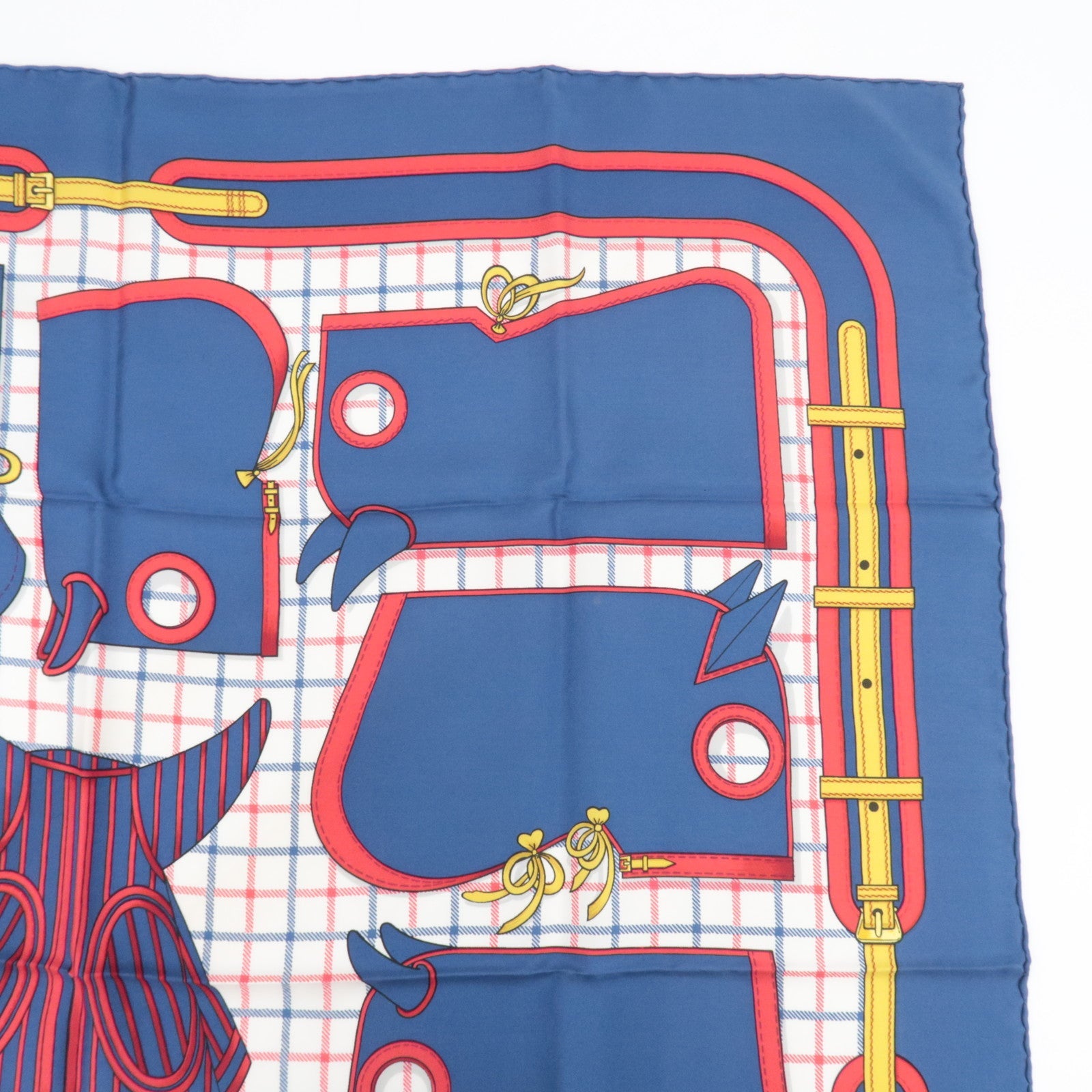 HERMES Carre 90 Scarf Horse Print Silk 100% Blue Camails