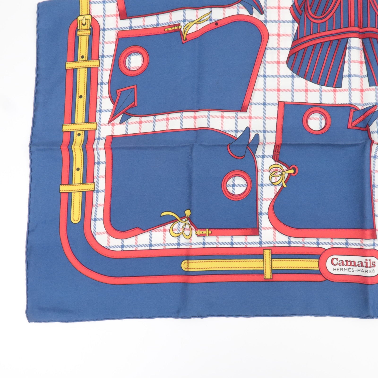 HERMES Carre 90 Scarf Horse Print Silk 100% Blue Camails