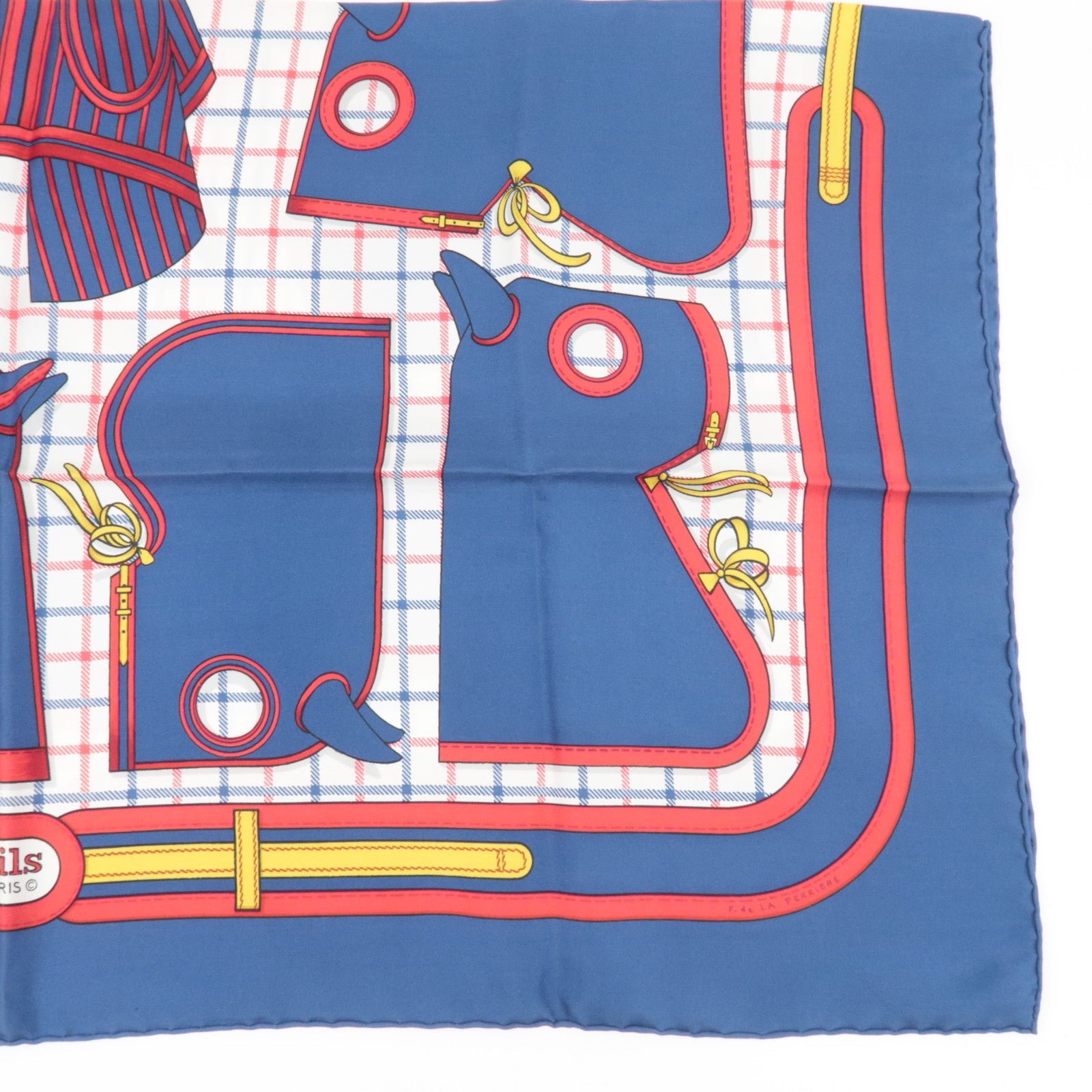 HERMES Carre 90 Scarf Horse Print Silk 100% Blue Camails