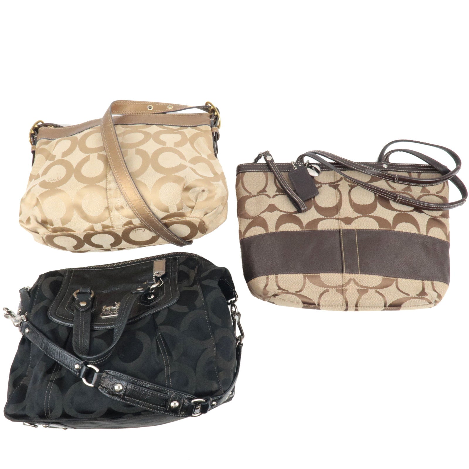 COACH Set of 3 Shoulder Bag Tote Bag Canvas Leather Black Beige Brown79832