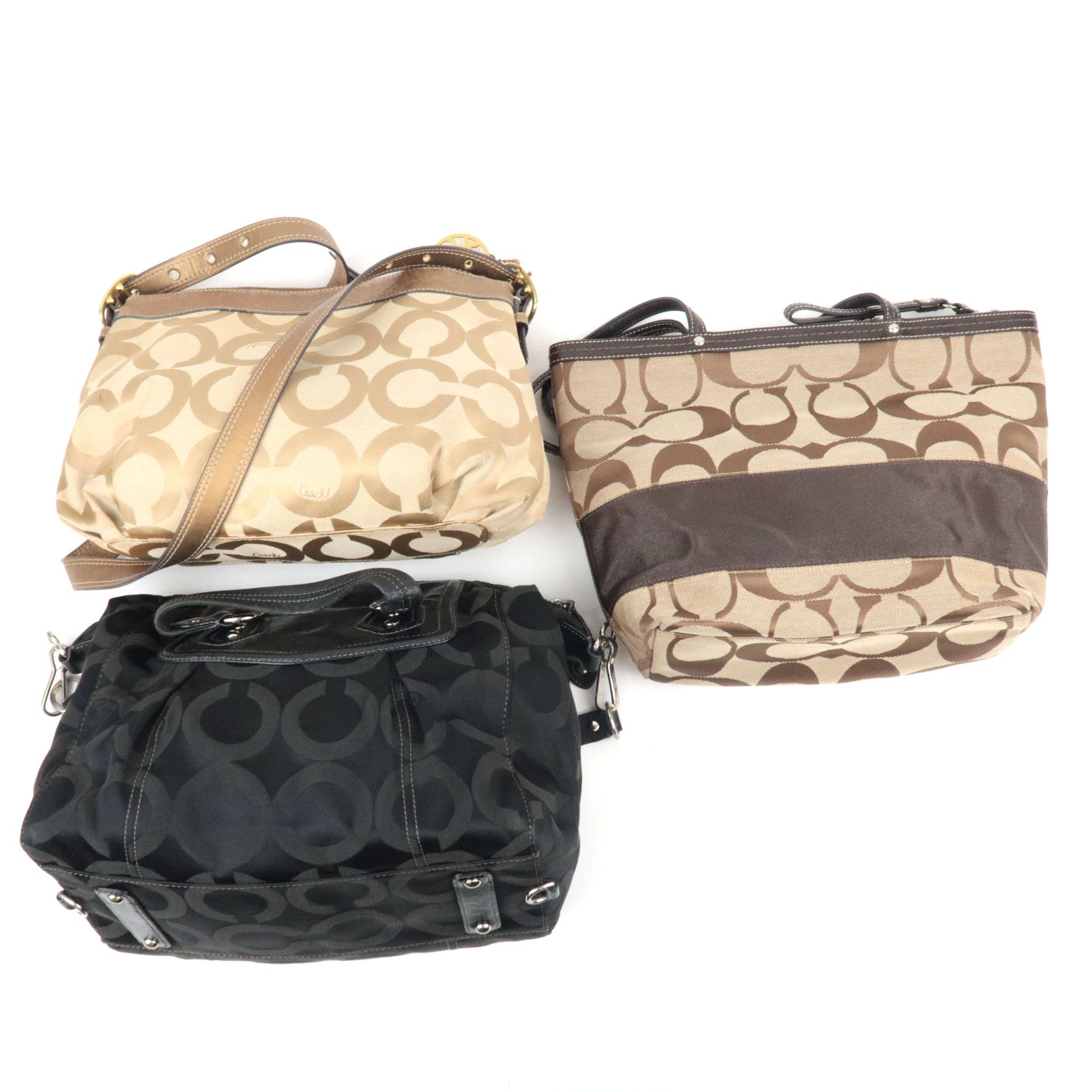 COACH Set of 3 Shoulder Bag Tote Bag Canvas Leather Black Beige Brown