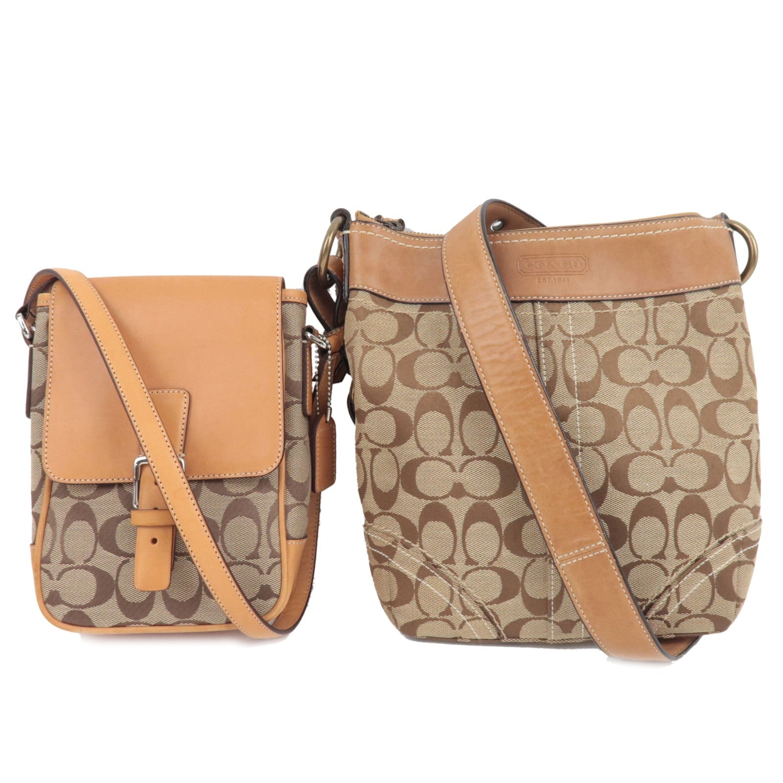 COACH Set of 2 Shoulder Bag Canvas Leather Beige Brown79833