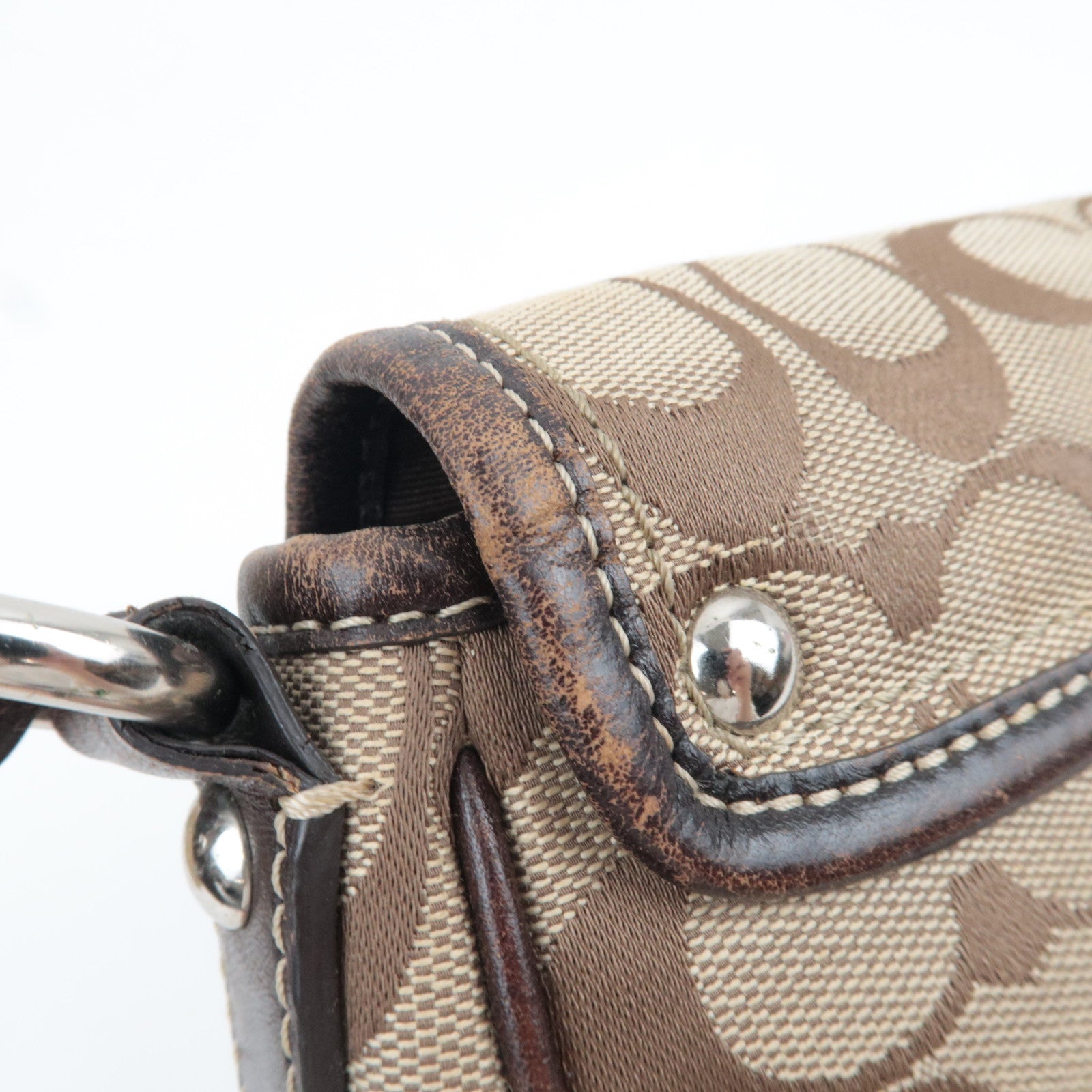 COACH Set of 2 Shoulder Bag Canvas Leather Beige Brown