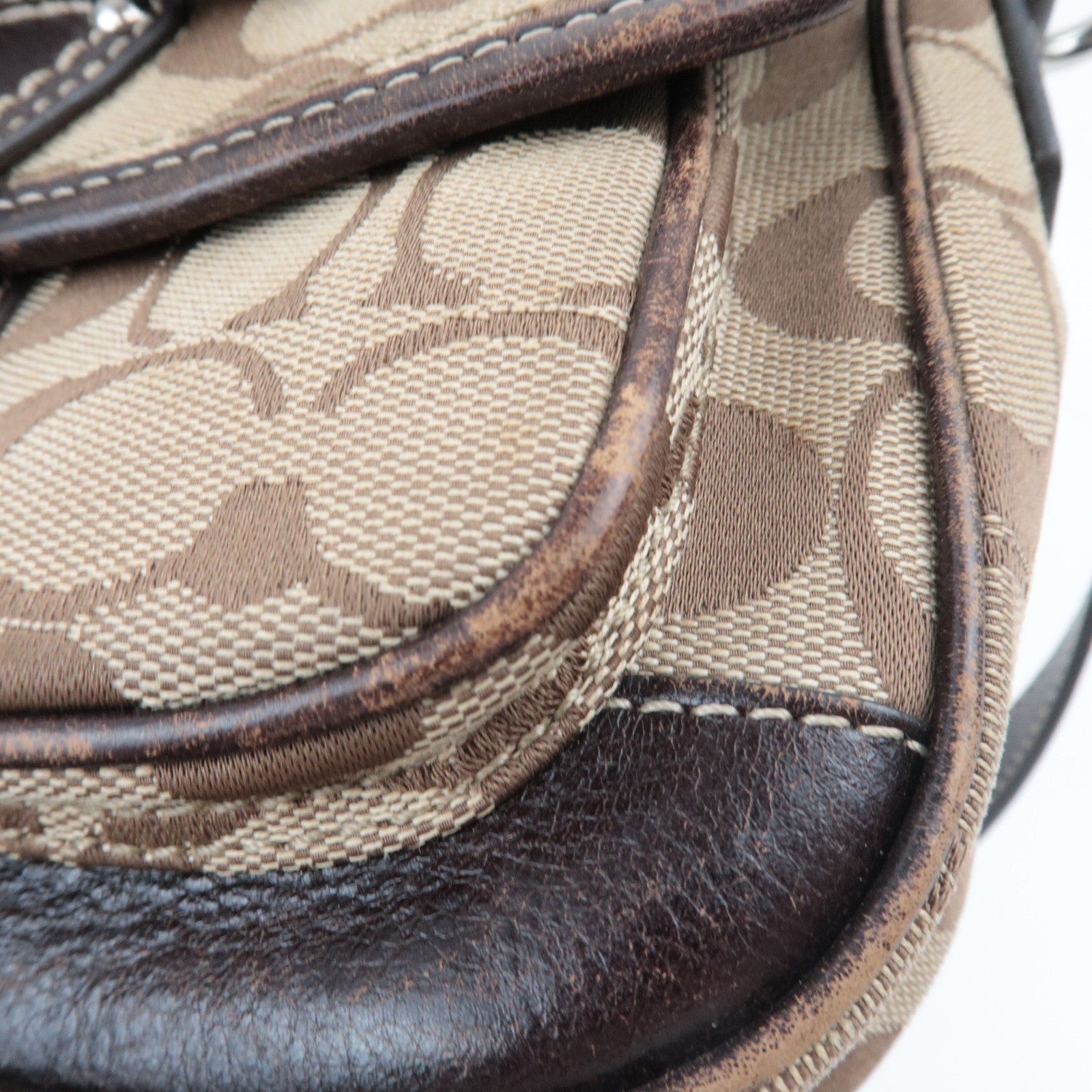 COACH Set of 2 Shoulder Bag Canvas Leather Beige Brown