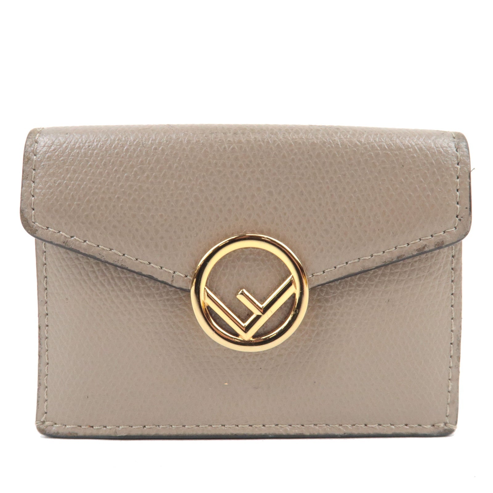FENDI F Is FENDI Tri-Fold Wallet Leather Greige 8M0395 *Box, Dust bag79858