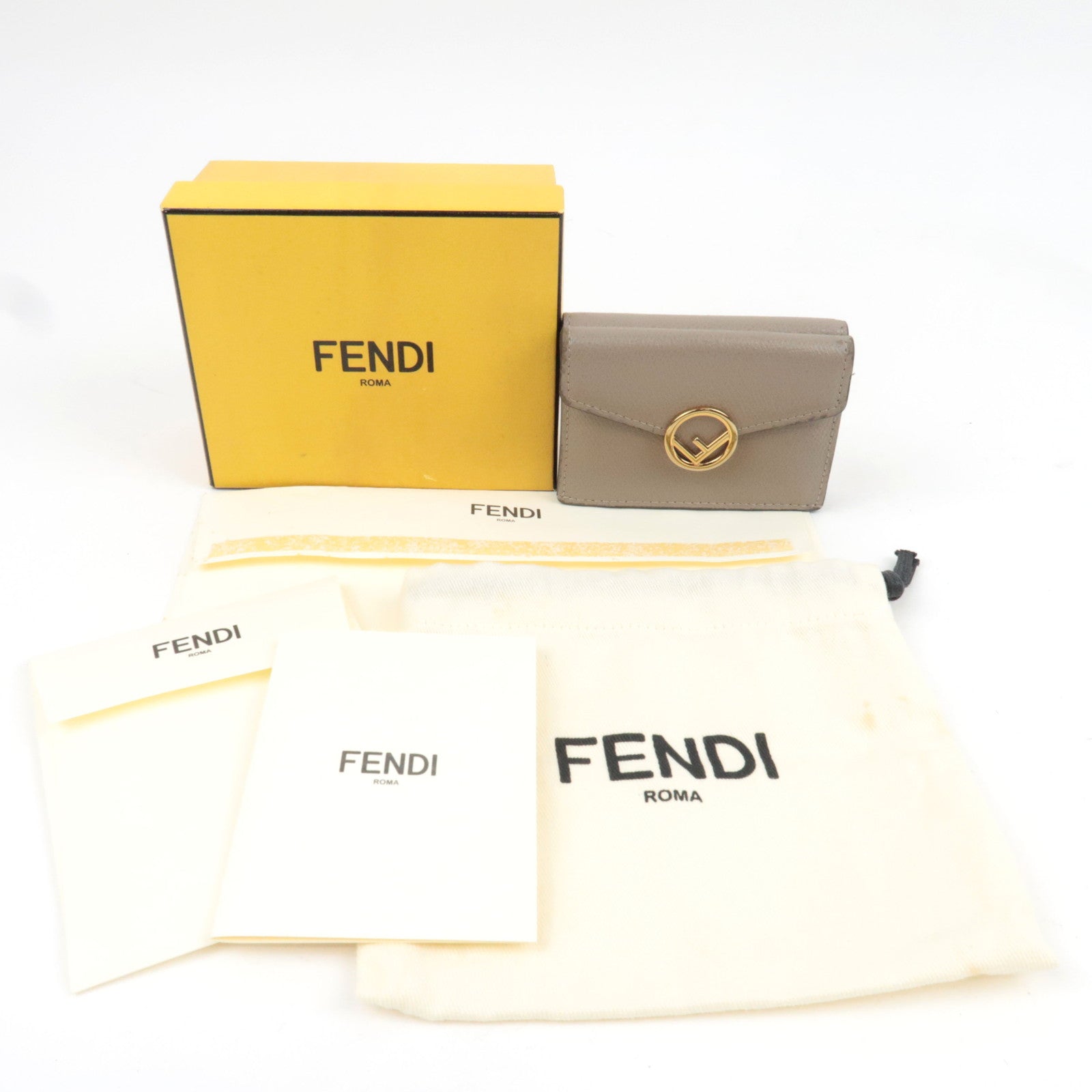 FENDI F Is FENDI Tri-Fold Wallet Leather Greige 8M0395 *Box, Dust bag
