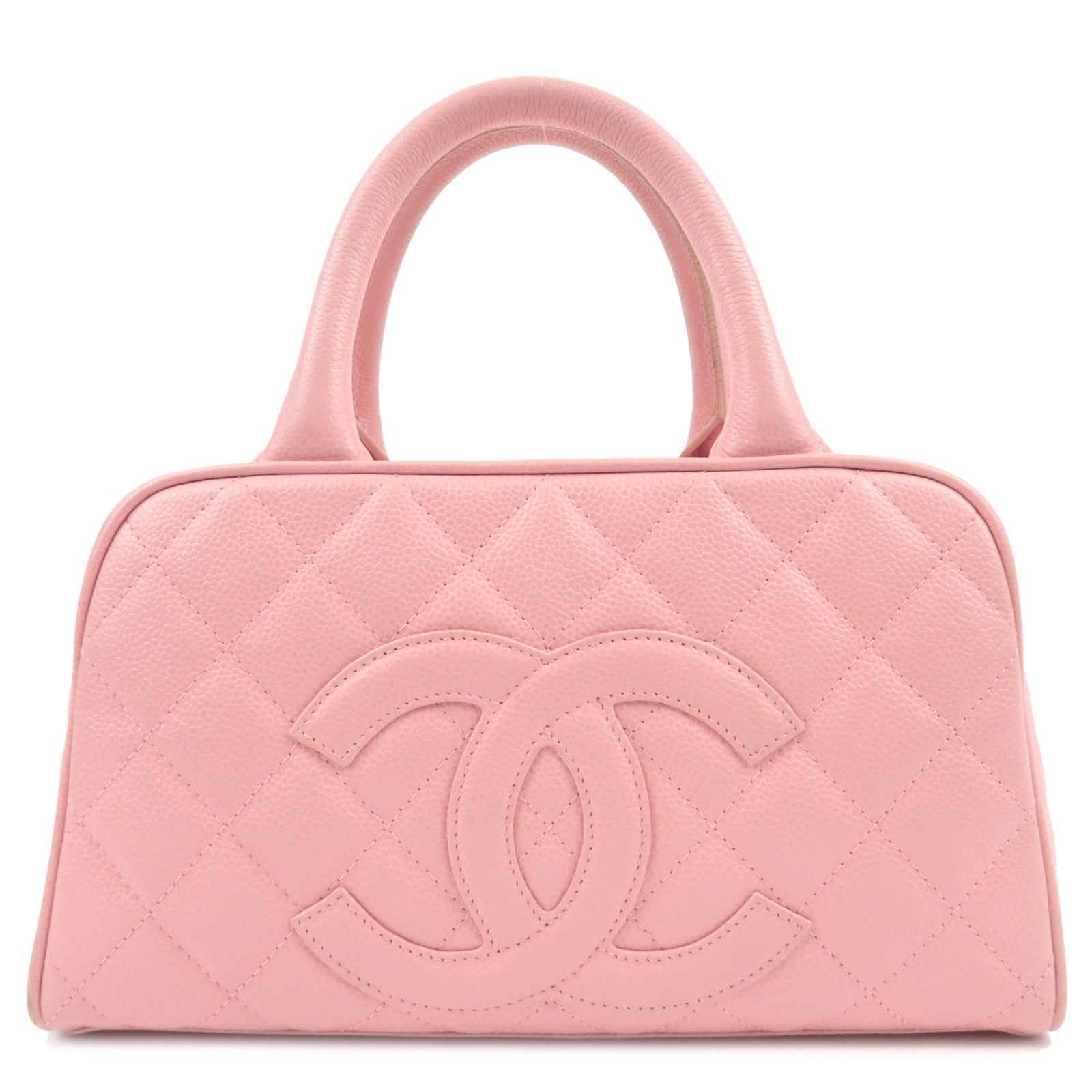 CHANEL Coco Mark Matelasse Bowling Bag Handbag Caviar Skin Pink Gold HDW A20996 908544479993