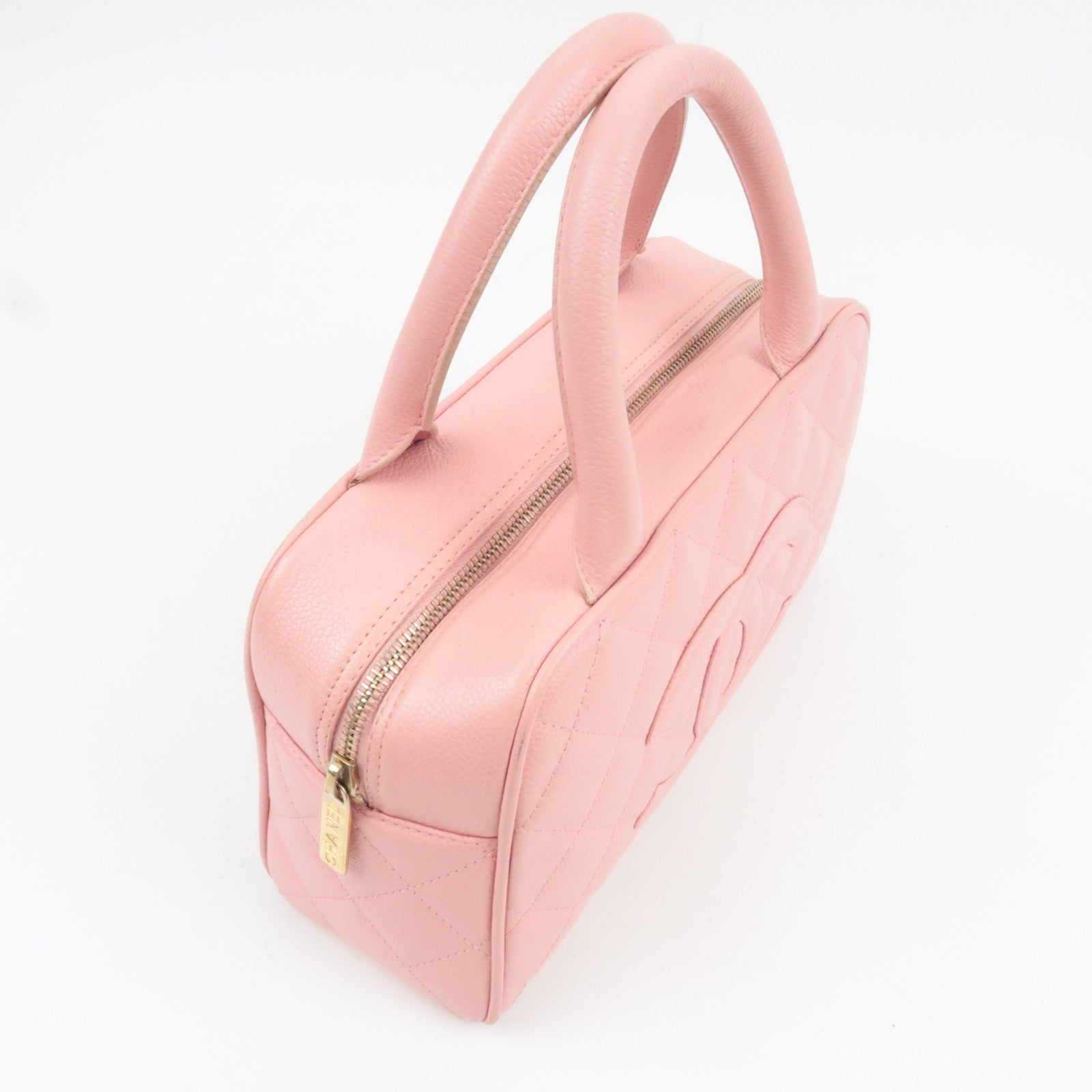 CHANEL Coco Mark Matelasse Bowling Bag Handbag Caviar Skin Pink Gold HDW A20996 9085444