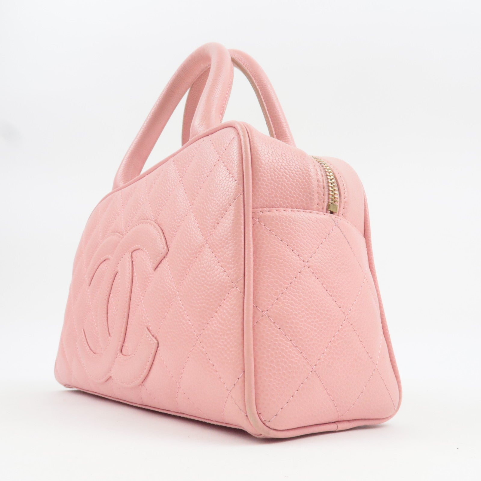 CHANEL Coco Mark Matelasse Bowling Bag Handbag Caviar Skin Pink Gold HDW A20996 9085444