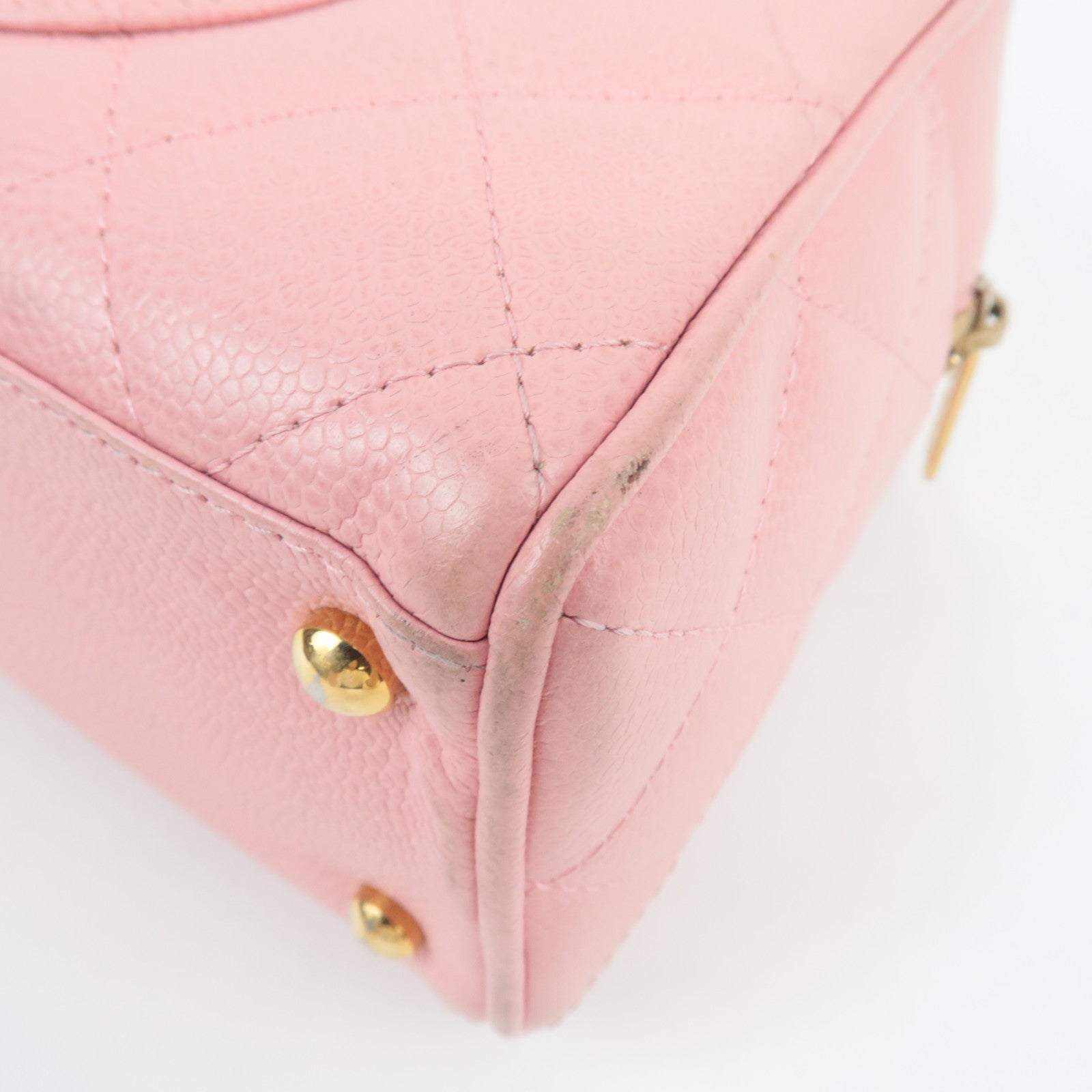 CHANEL Coco Mark Matelasse Bowling Bag Handbag Caviar Skin Pink Gold HDW A20996 9085444