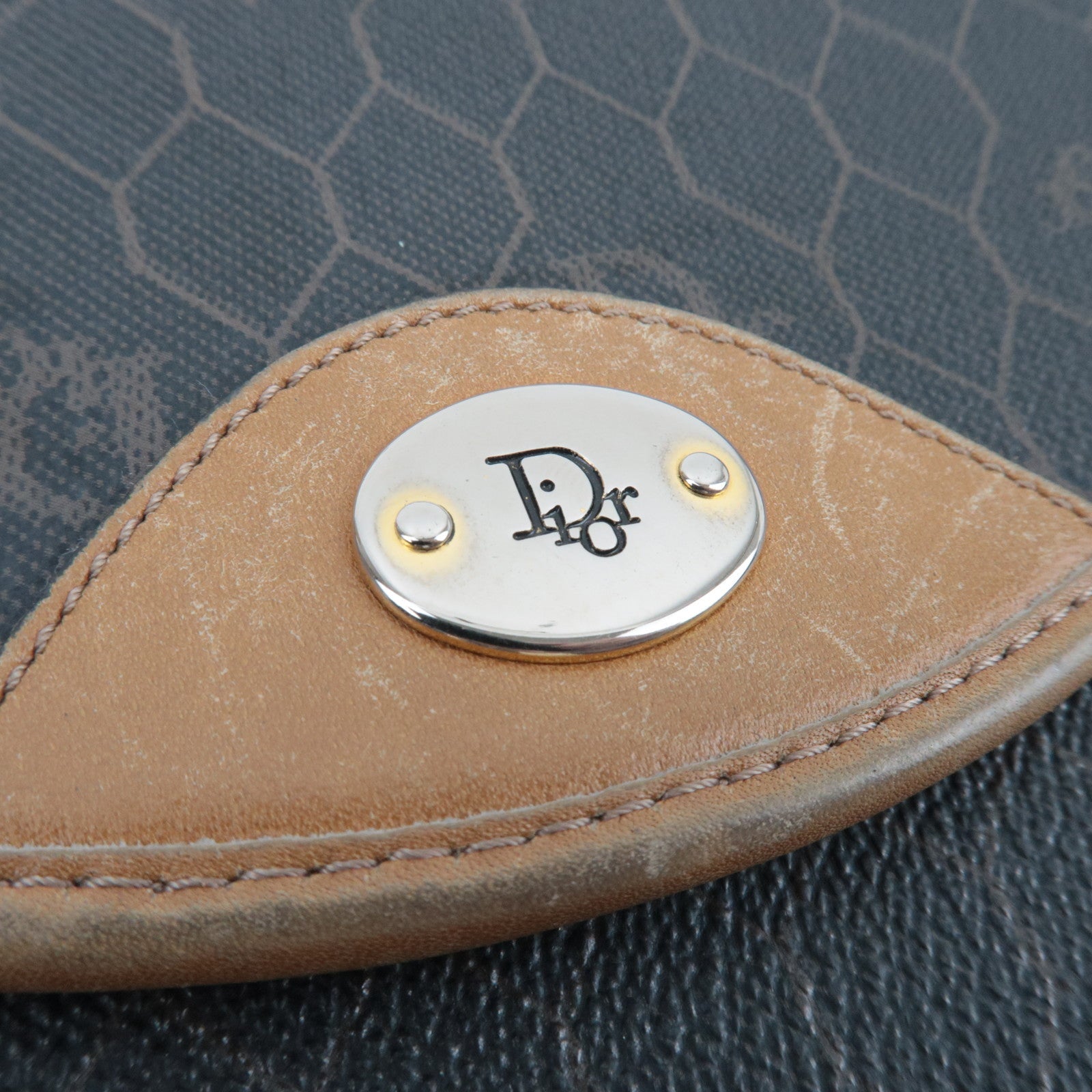 Christian Dior Honeycomb Shoulder Bag PVC Leather Black Brown