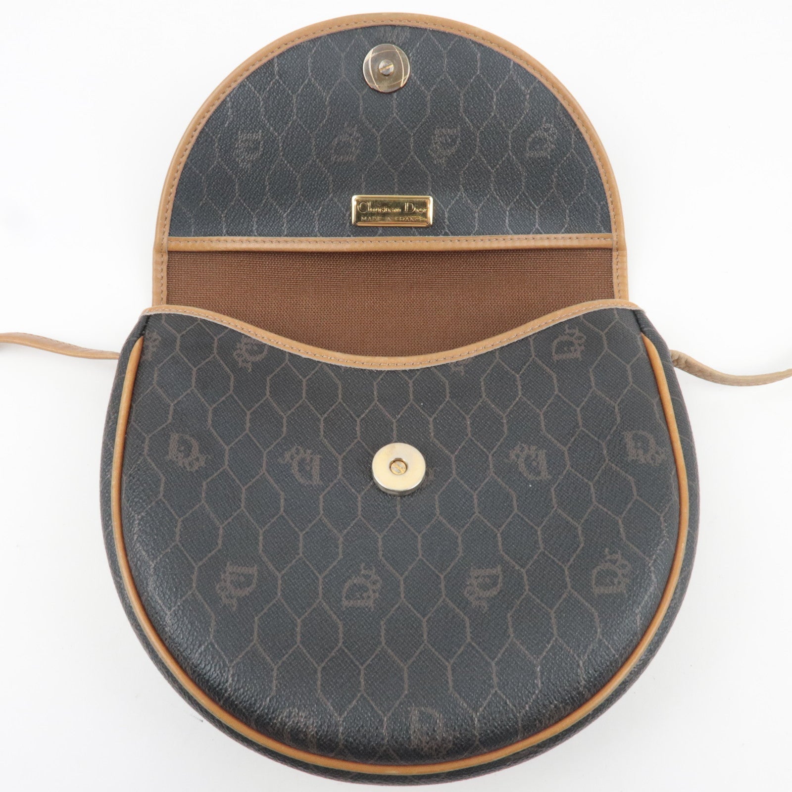 Christian Dior Honeycomb Shoulder Bag PVC Leather Black Brown