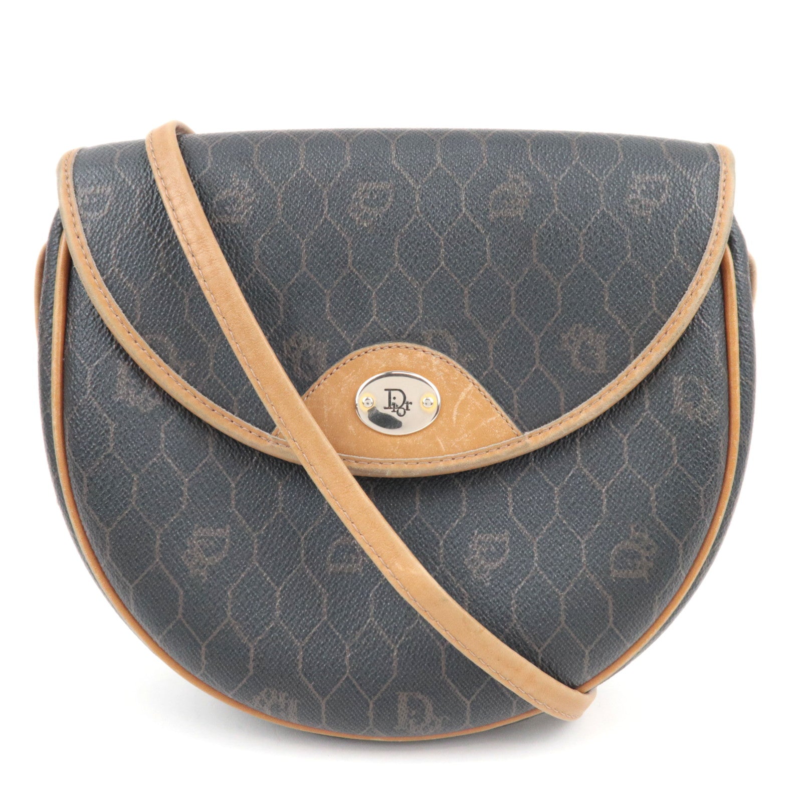 Christian Dior Honeycomb Shoulder Bag PVC Leather Black Brown80111