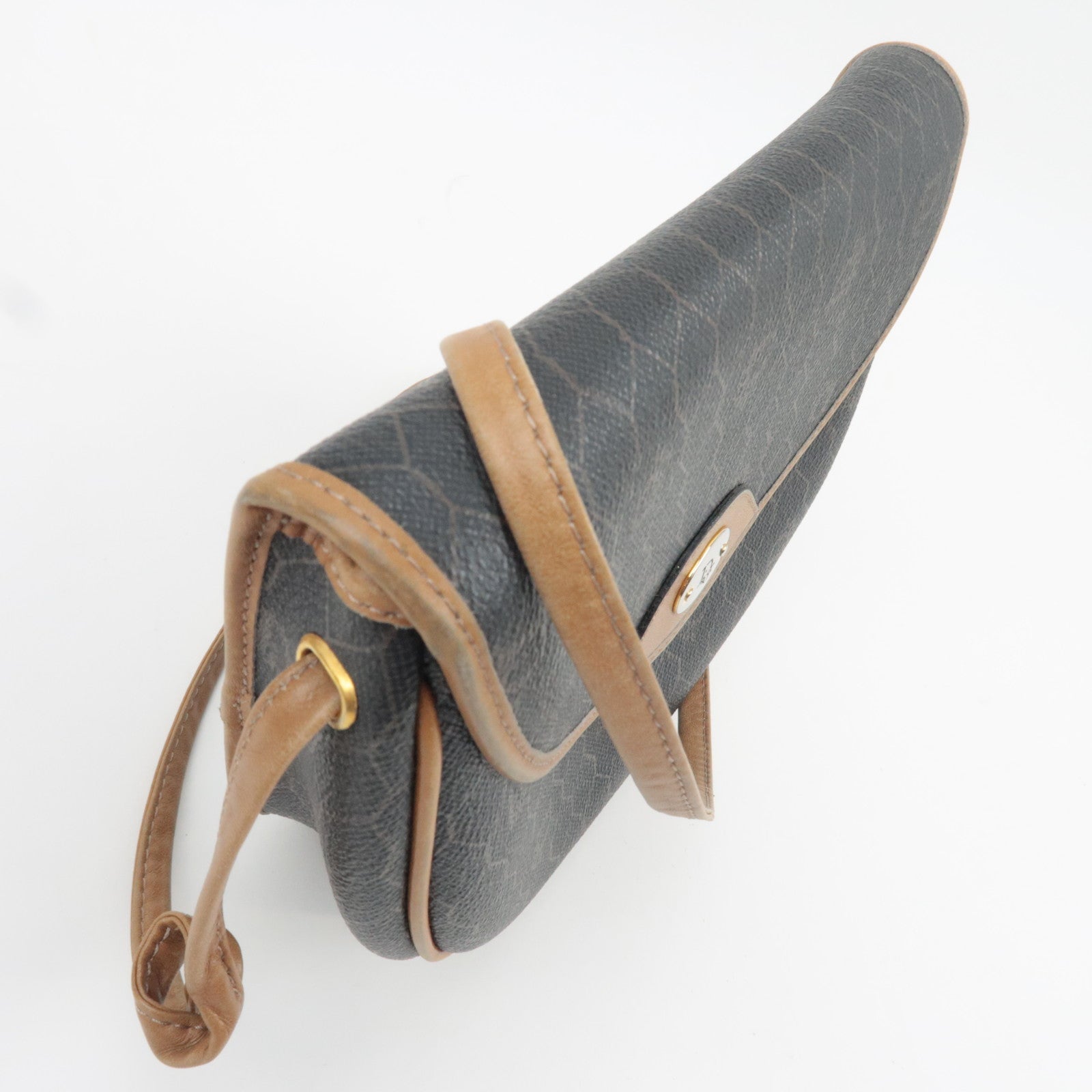 Christian Dior Honeycomb Shoulder Bag PVC Leather Black Brown