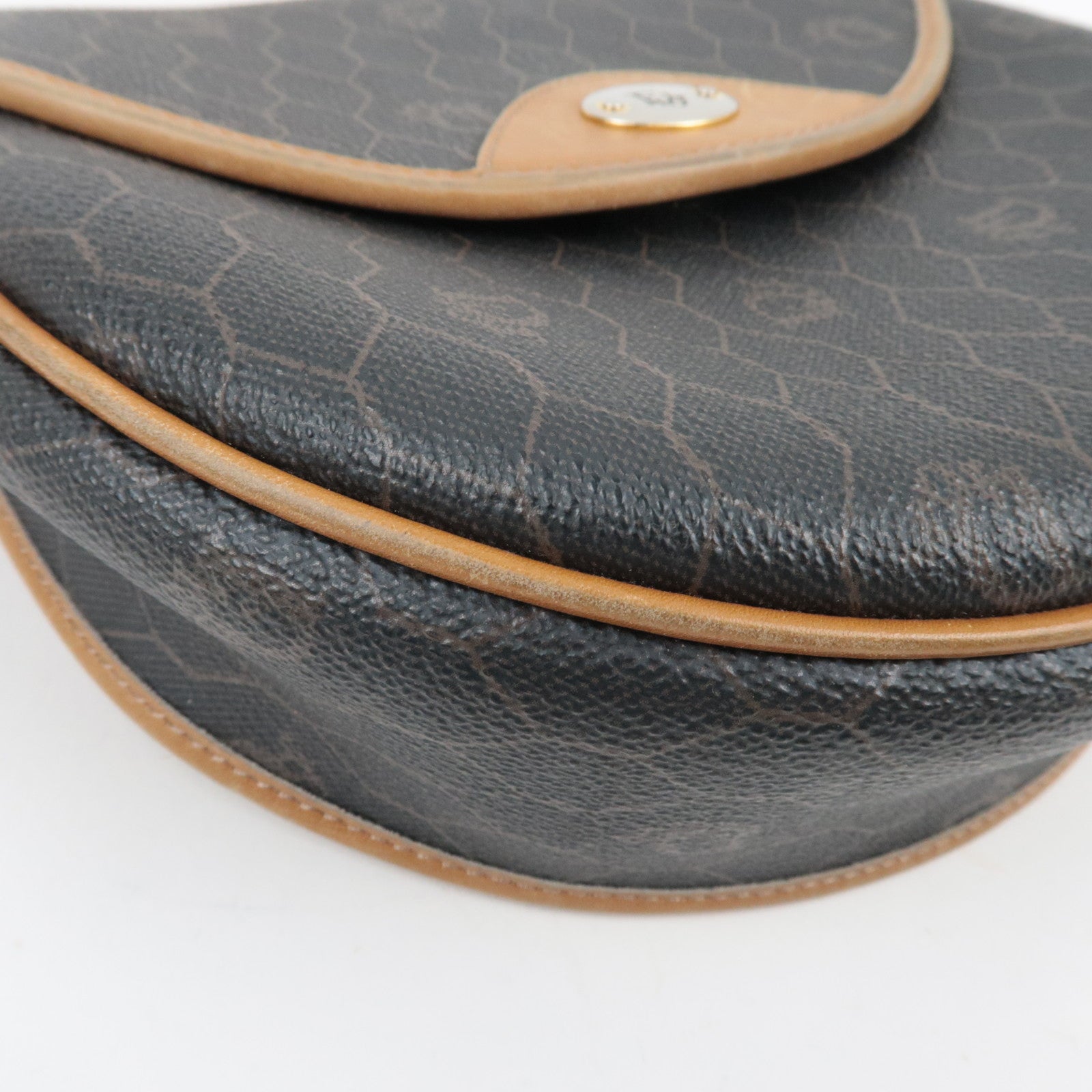 Christian Dior Honeycomb Shoulder Bag PVC Leather Black Brown