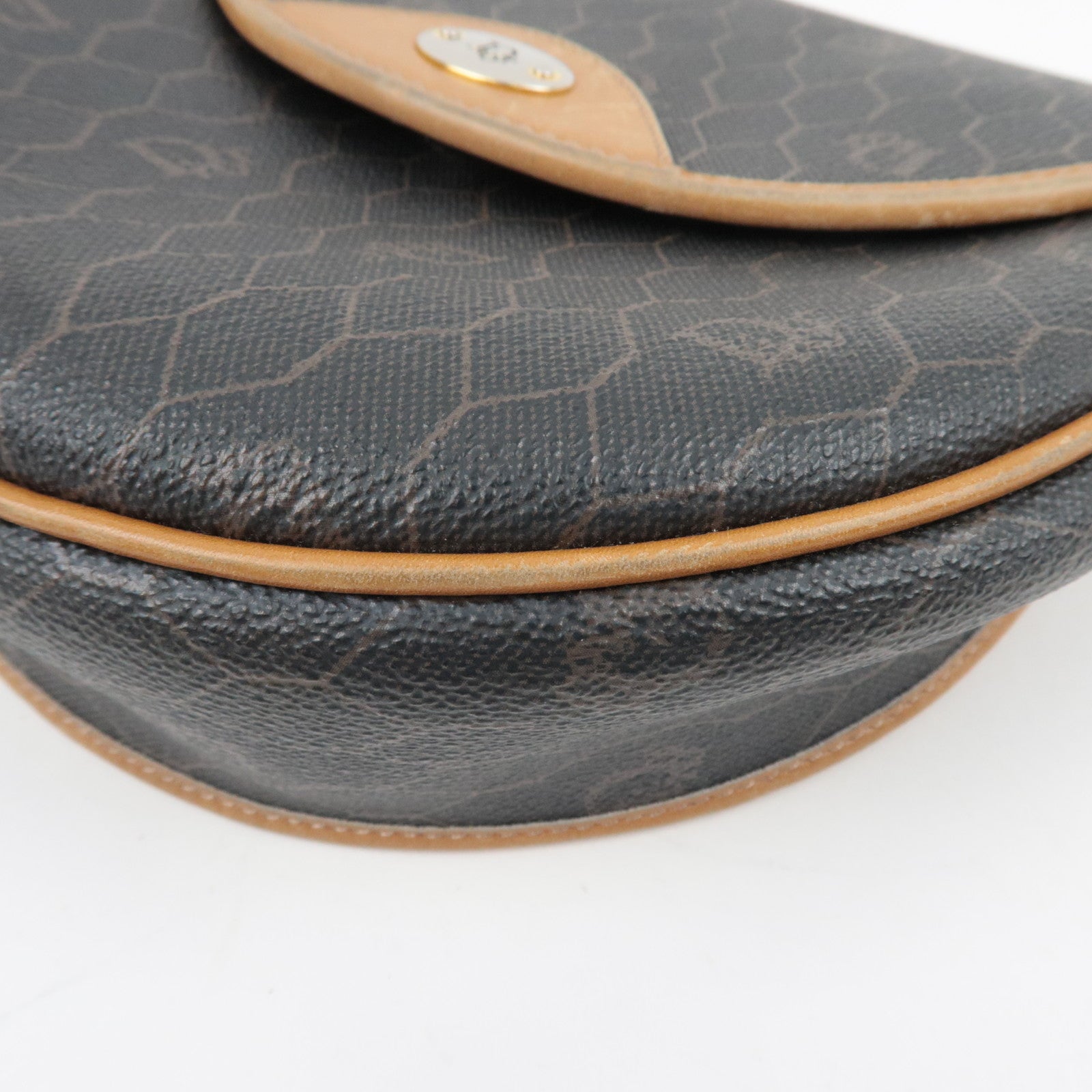 Christian Dior Honeycomb Shoulder Bag PVC Leather Black Brown