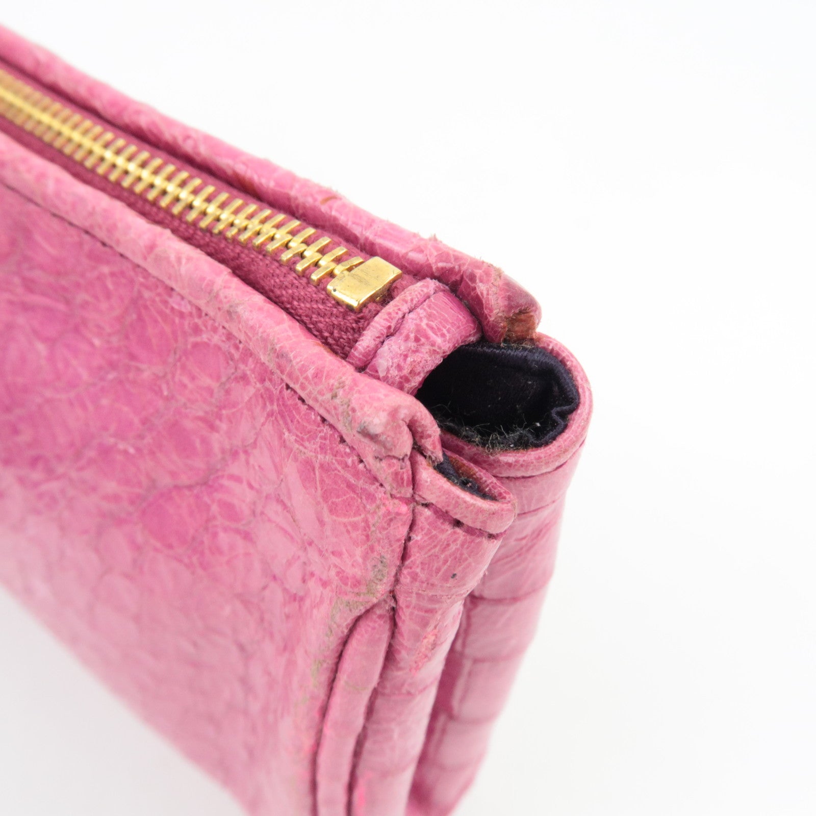 MIU MIU Embossed Clutch Bag Pouch Leather Pink