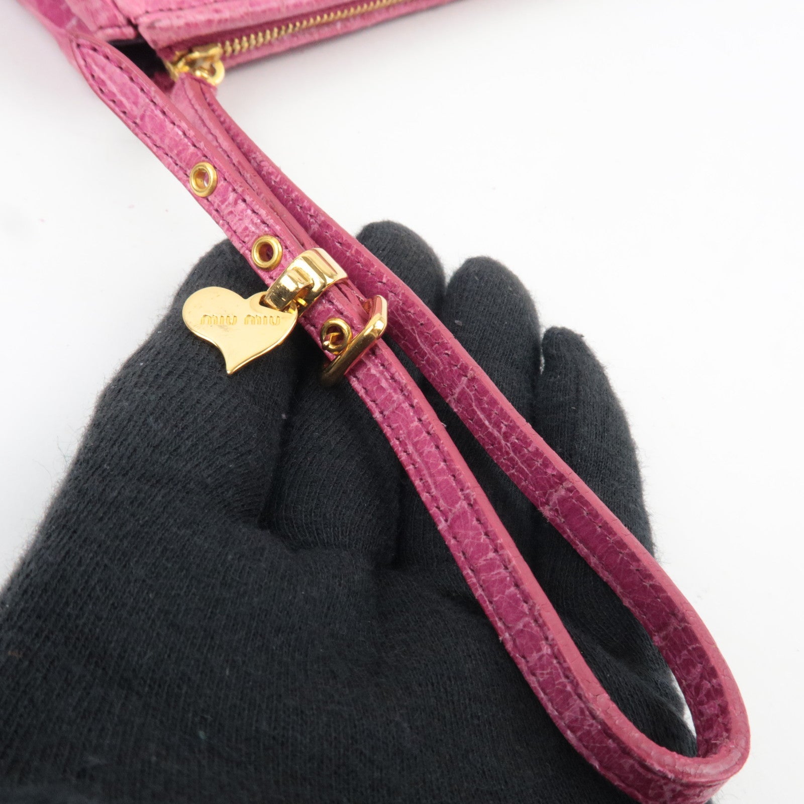 MIU MIU Embossed Clutch Bag Pouch Leather Pink