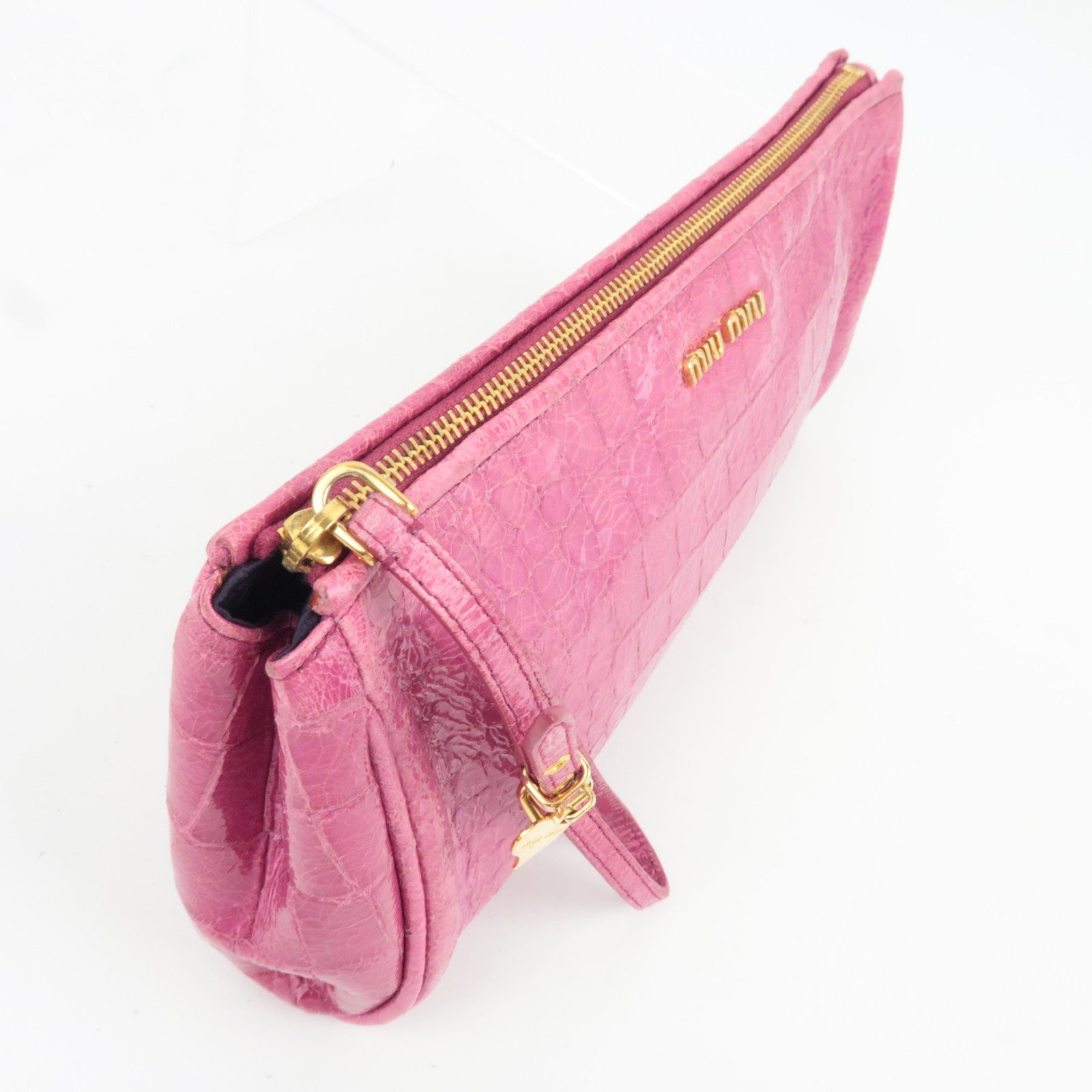 MIU MIU Embossed Clutch Bag Pouch Leather Pink