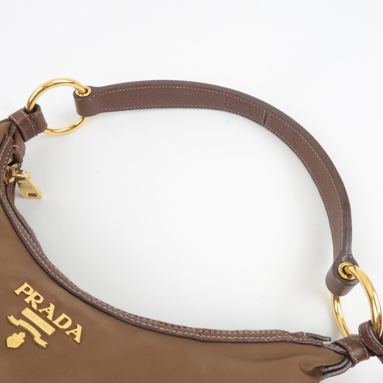 PRADA Logo One Shoulder Bag Nylon Leather Brown *Dust bag, Name tag