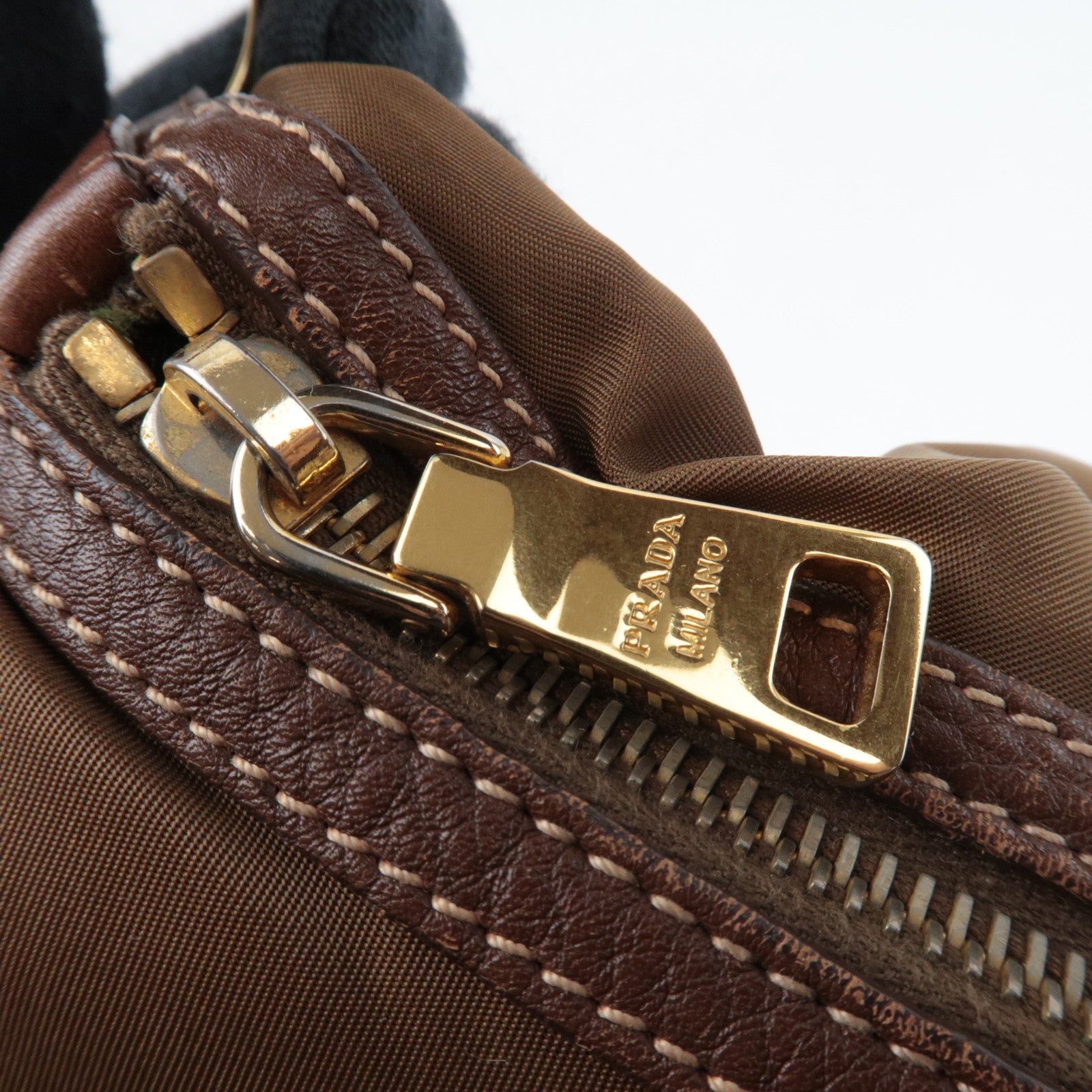 PRADA Logo One Shoulder Bag Nylon Leather Brown *Dust bag, Name tag