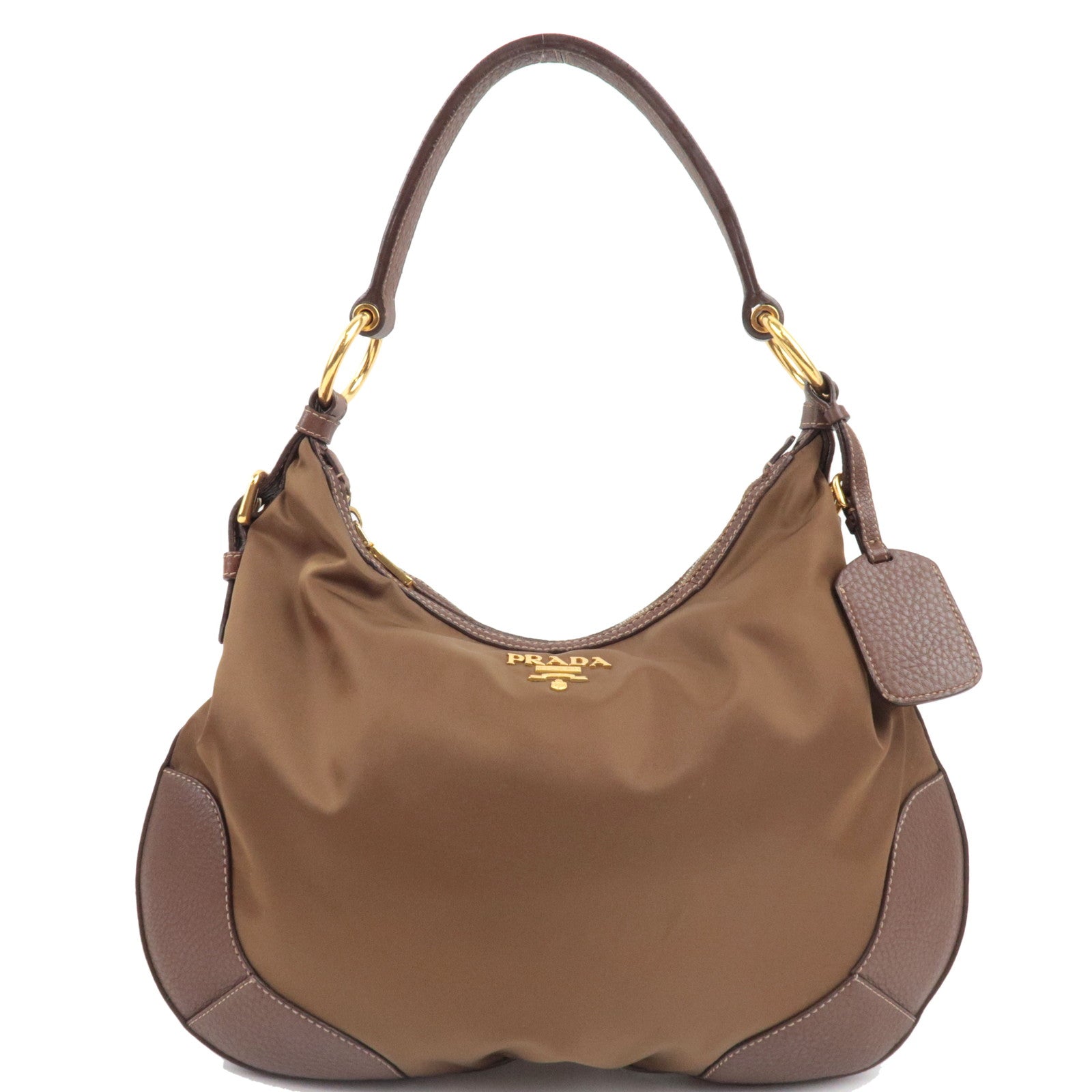 PRADA Logo One Shoulder Bag Nylon Leather Brown *Dust bag, Name tag80115