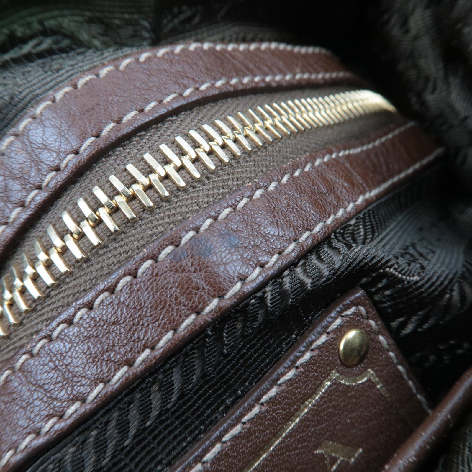 PRADA Logo One Shoulder Bag Nylon Leather Brown *Dust bag, Name tag