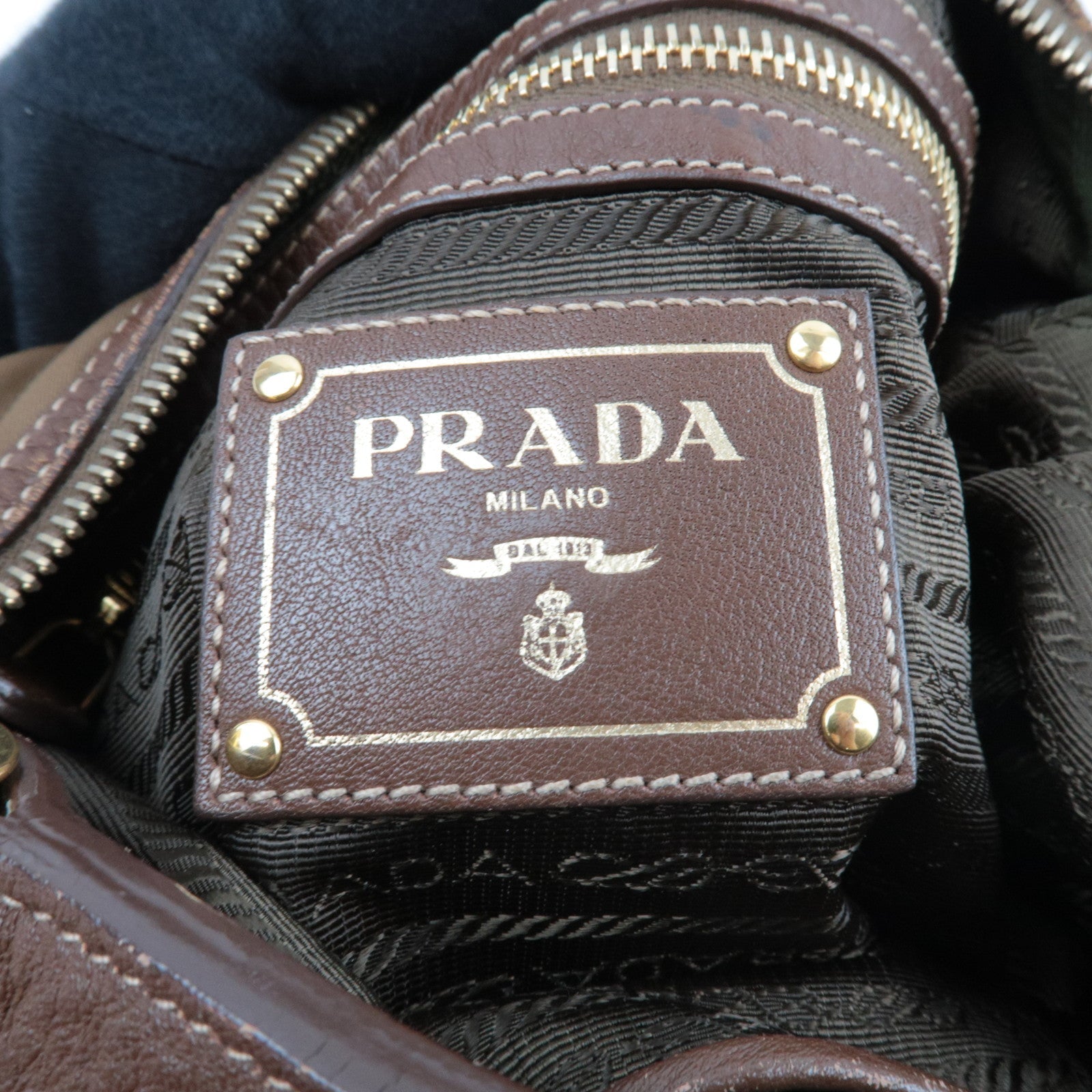 PRADA Logo One Shoulder Bag Nylon Leather Brown *Dust bag, Name tag
