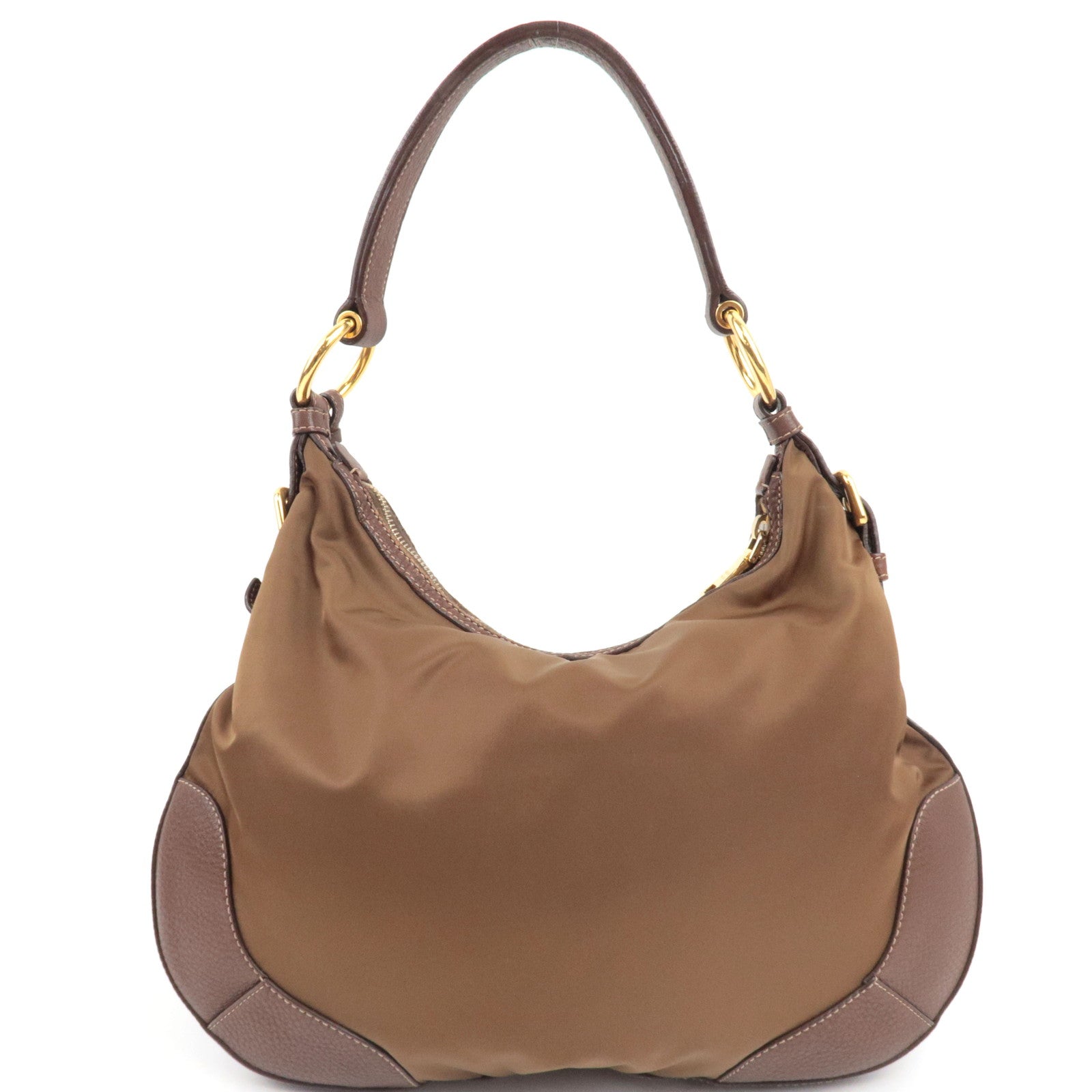 PRADA Logo One Shoulder Bag Nylon Leather Brown *Dust bag, Name tag