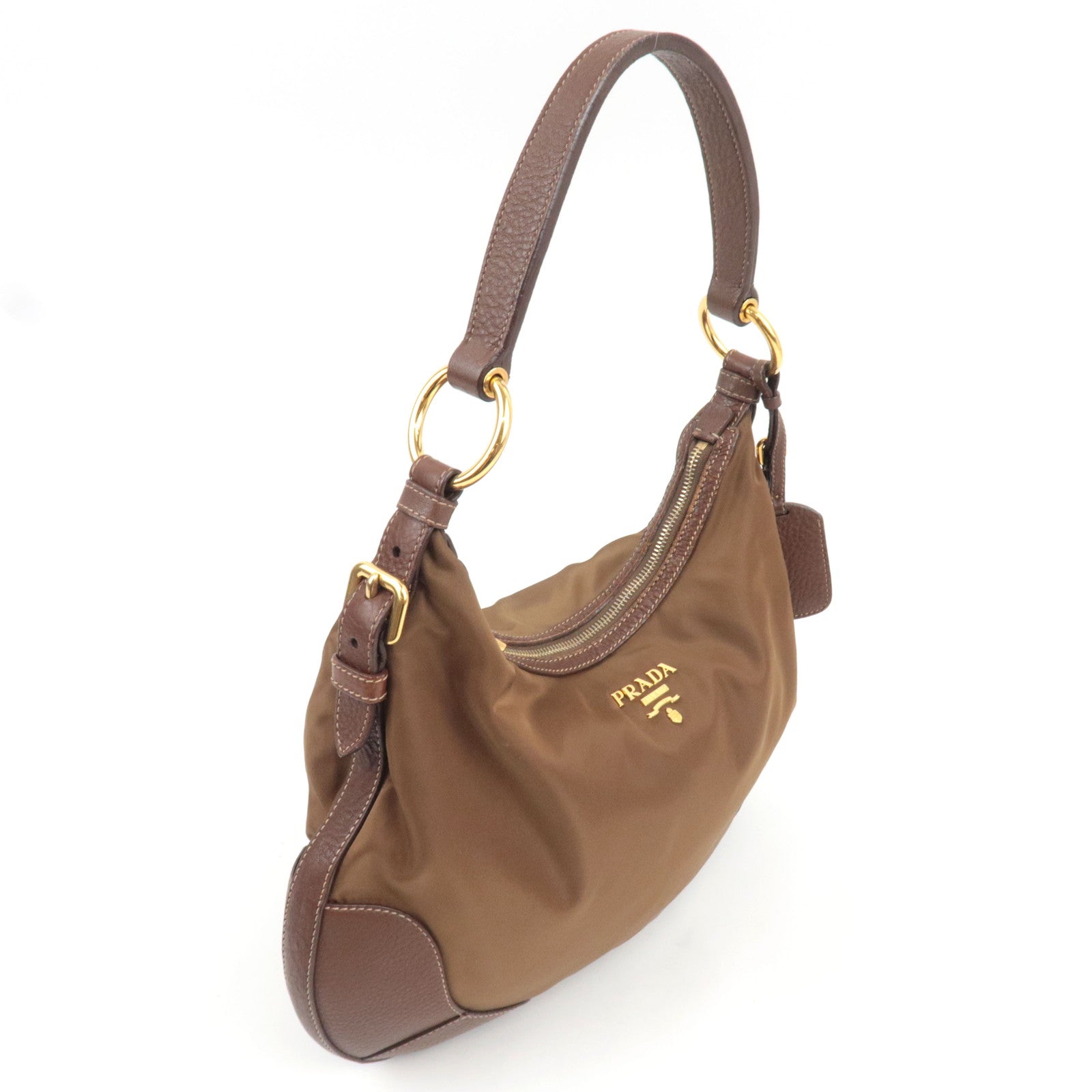 PRADA Logo One Shoulder Bag Nylon Leather Brown *Dust bag, Name tag