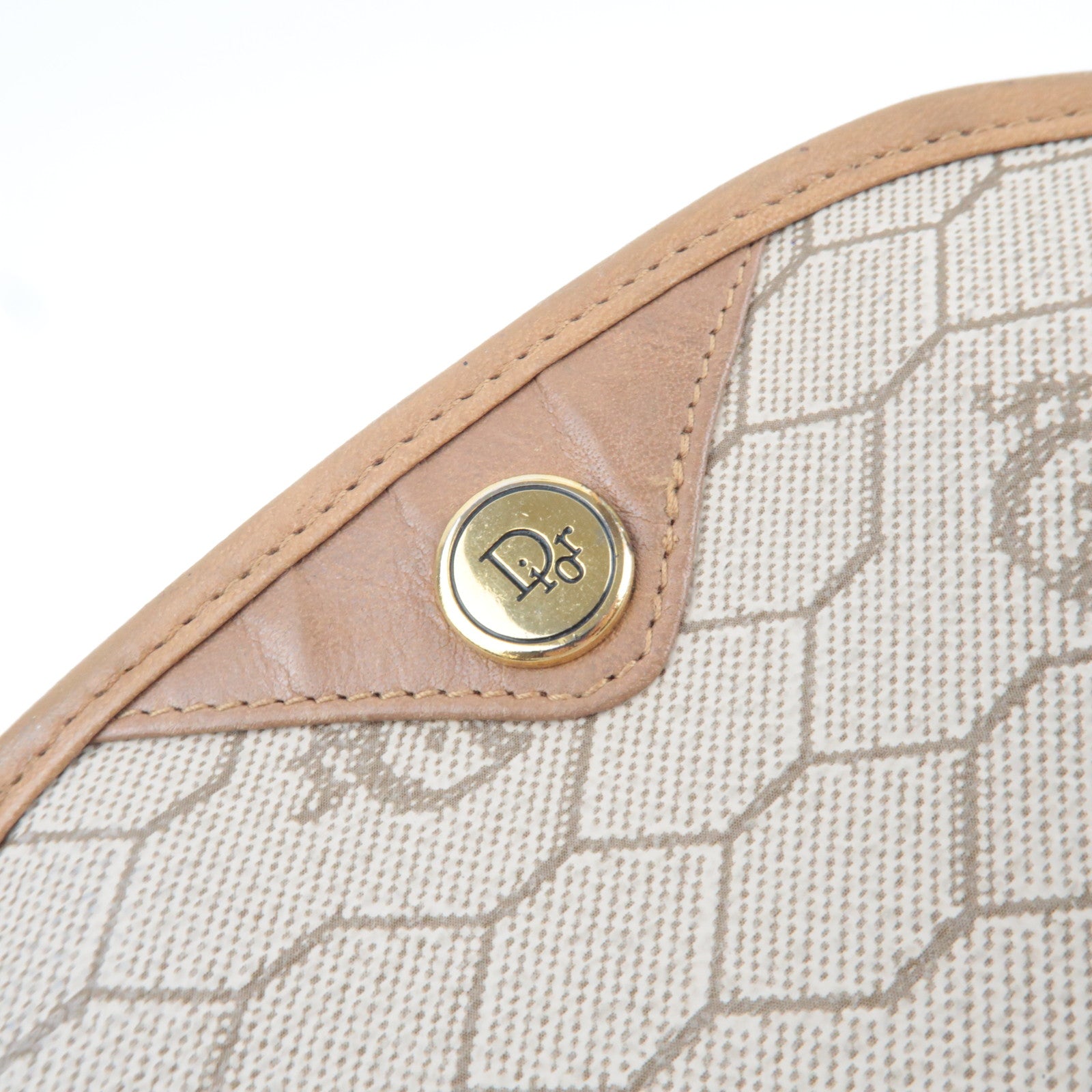 Christian Dior Honeycomb Coin Case PVC Leather Beige Brown