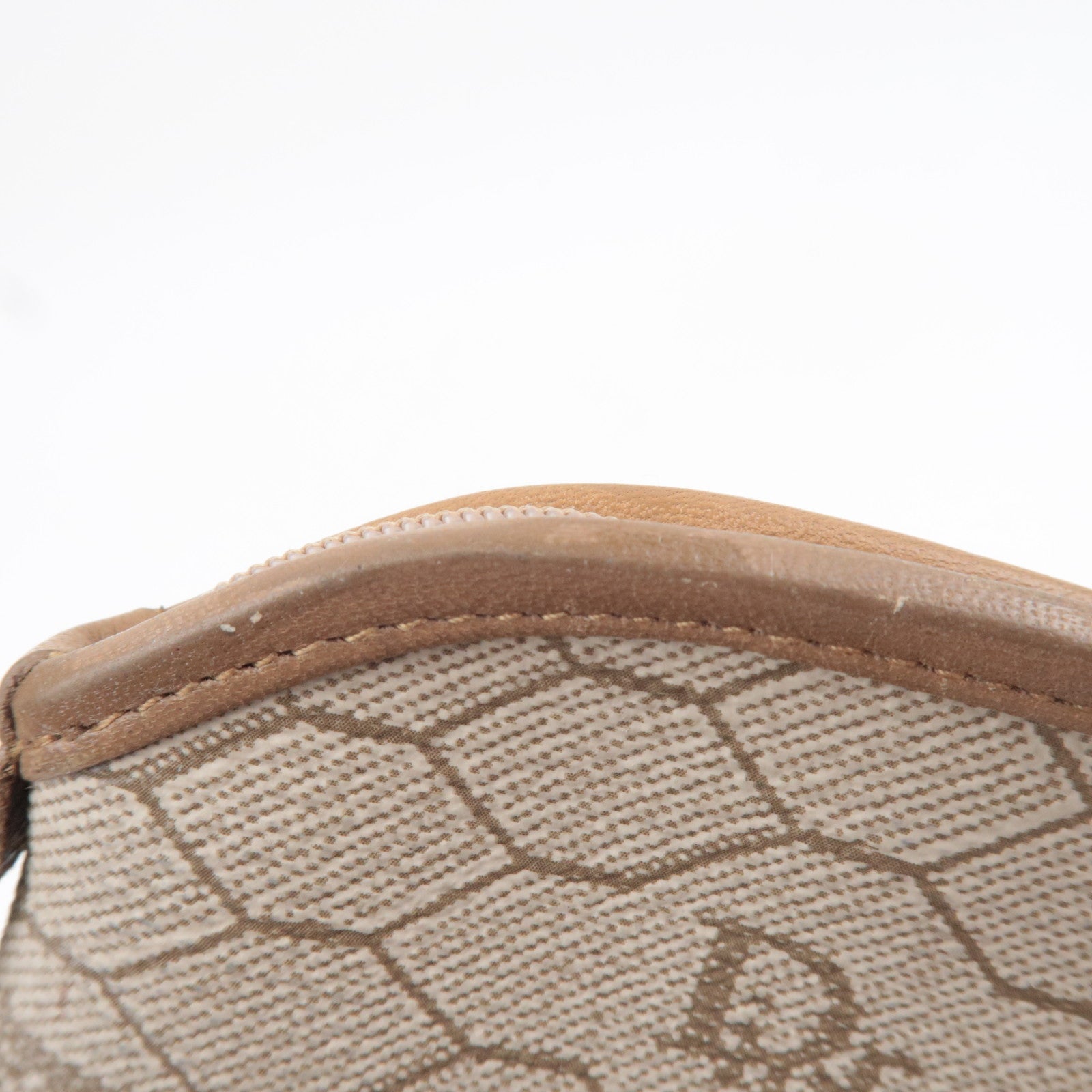 Christian Dior Honeycomb Coin Case PVC Leather Beige Brown