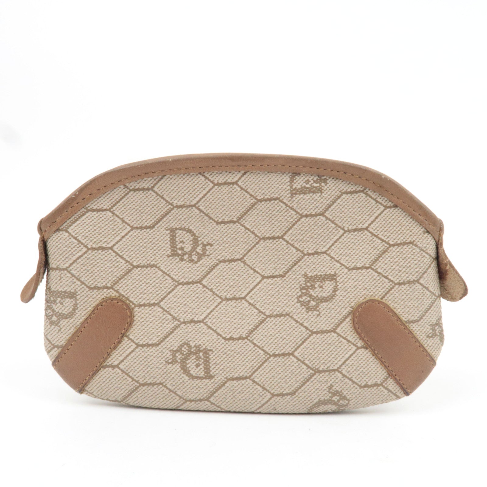 Christian Dior Honeycomb Coin Case PVC Leather Beige Brown