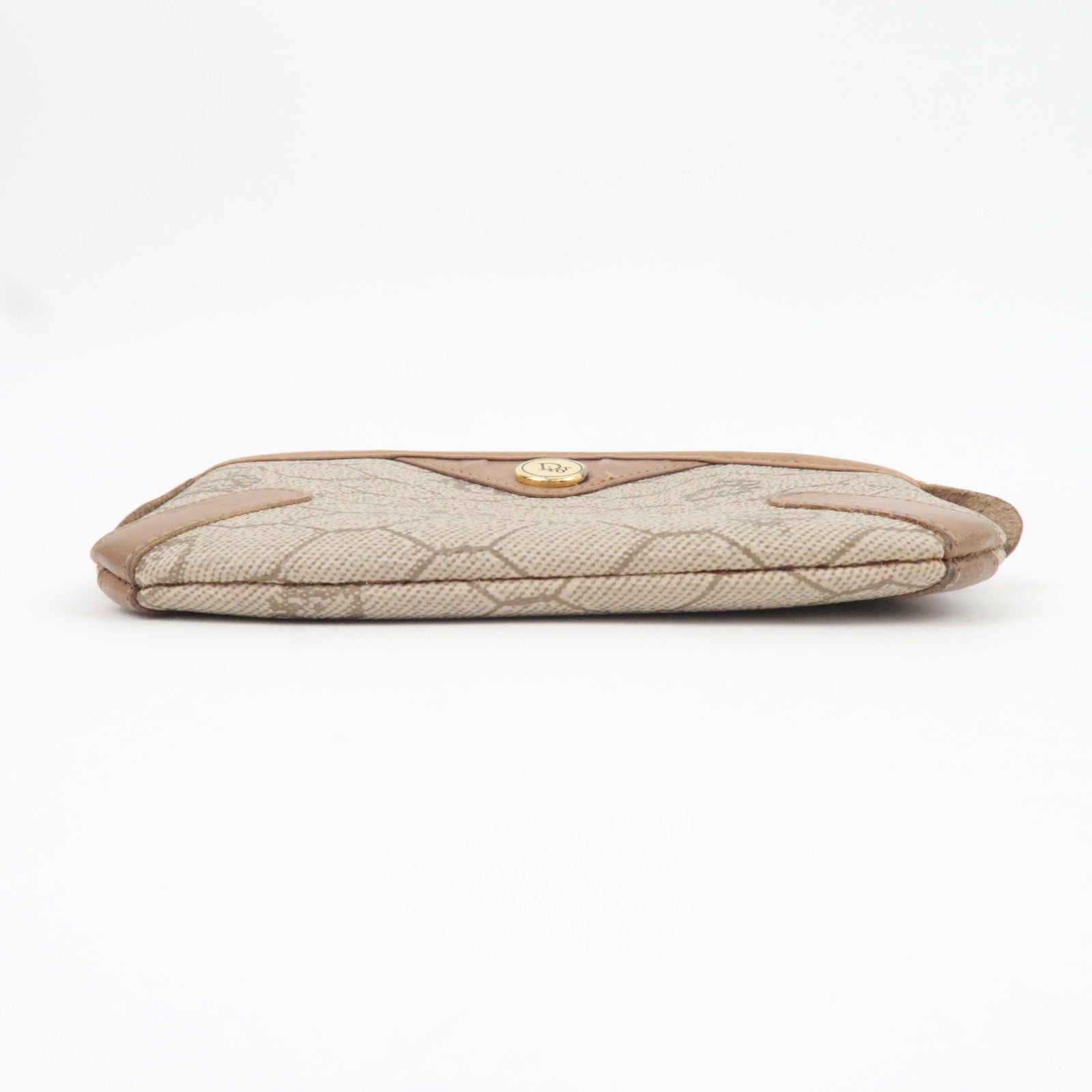 Christian Dior Honeycomb Coin Case PVC Leather Beige Brown