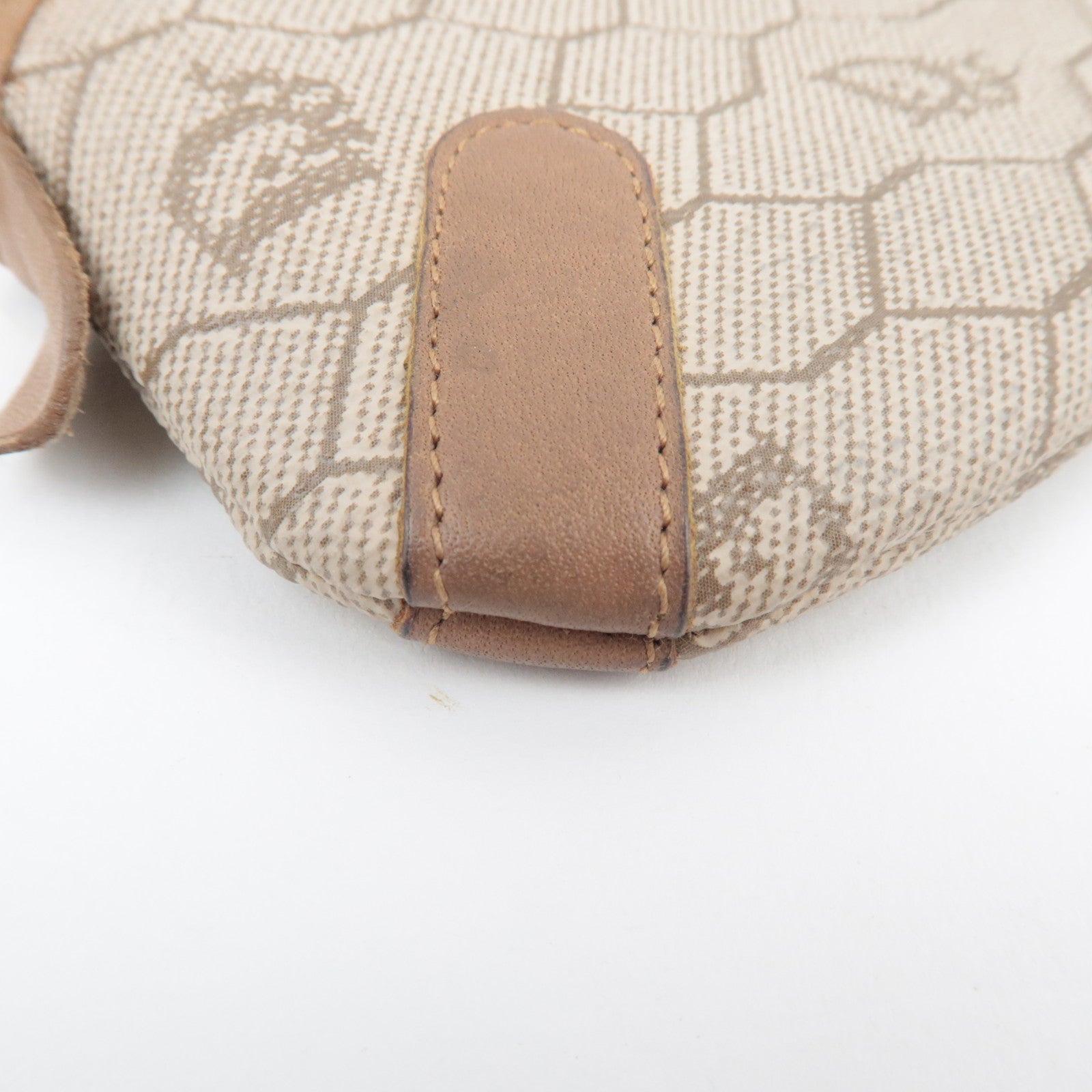 Christian Dior Honeycomb Coin Case PVC Leather Beige Brown