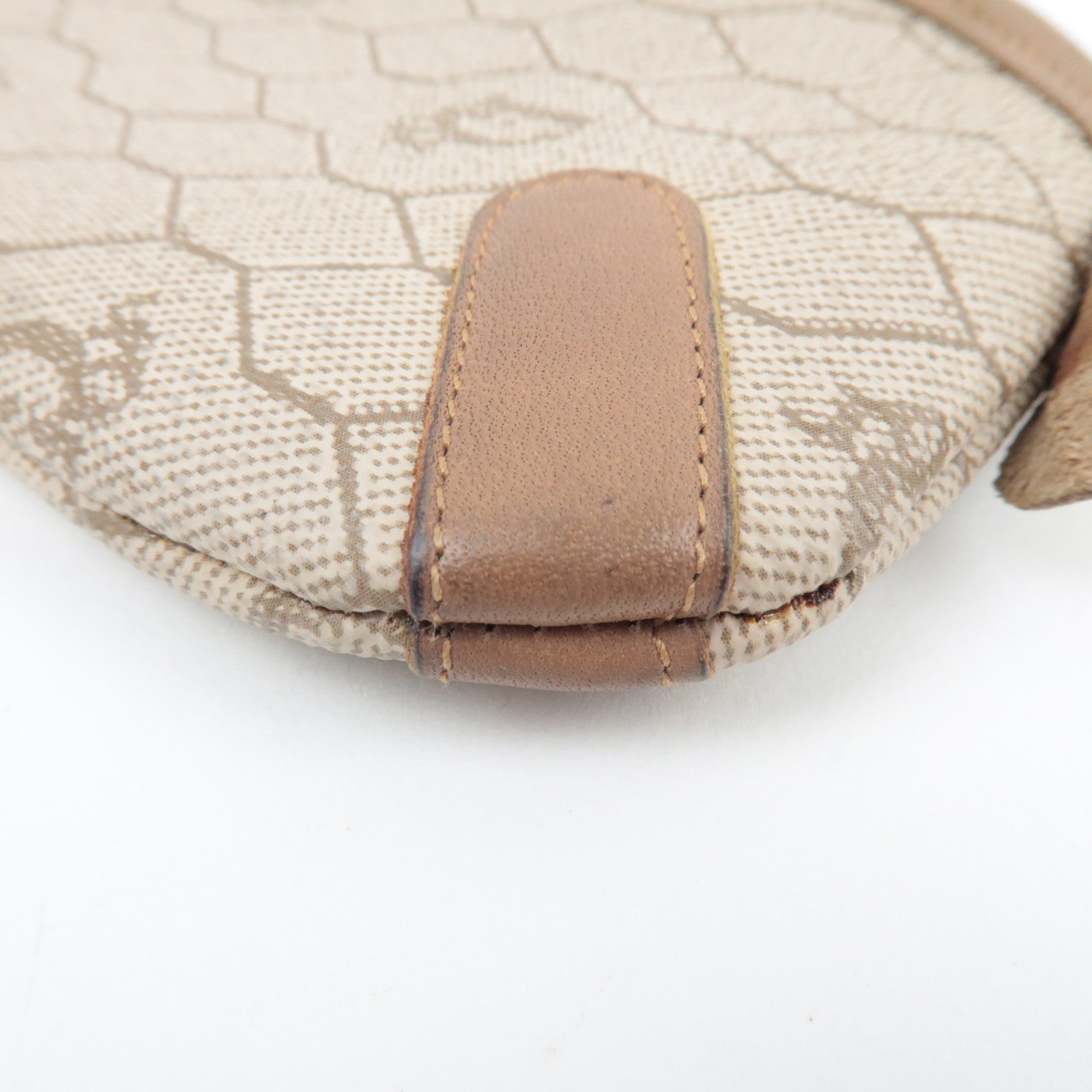 Christian Dior Honeycomb Coin Case PVC Leather Beige Brown