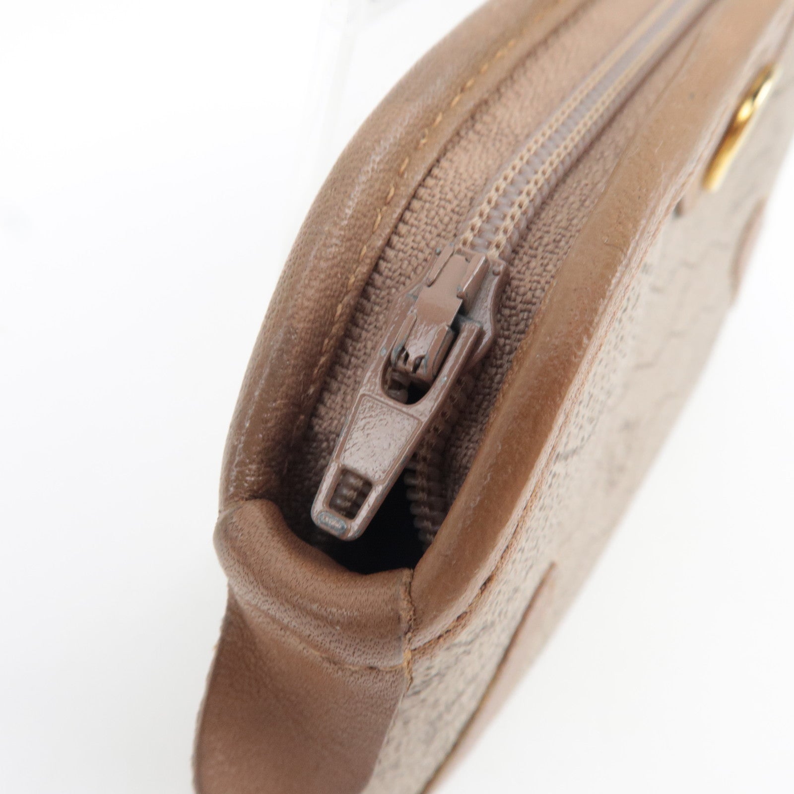 Christian Dior Honeycomb Coin Case PVC Leather Beige Brown