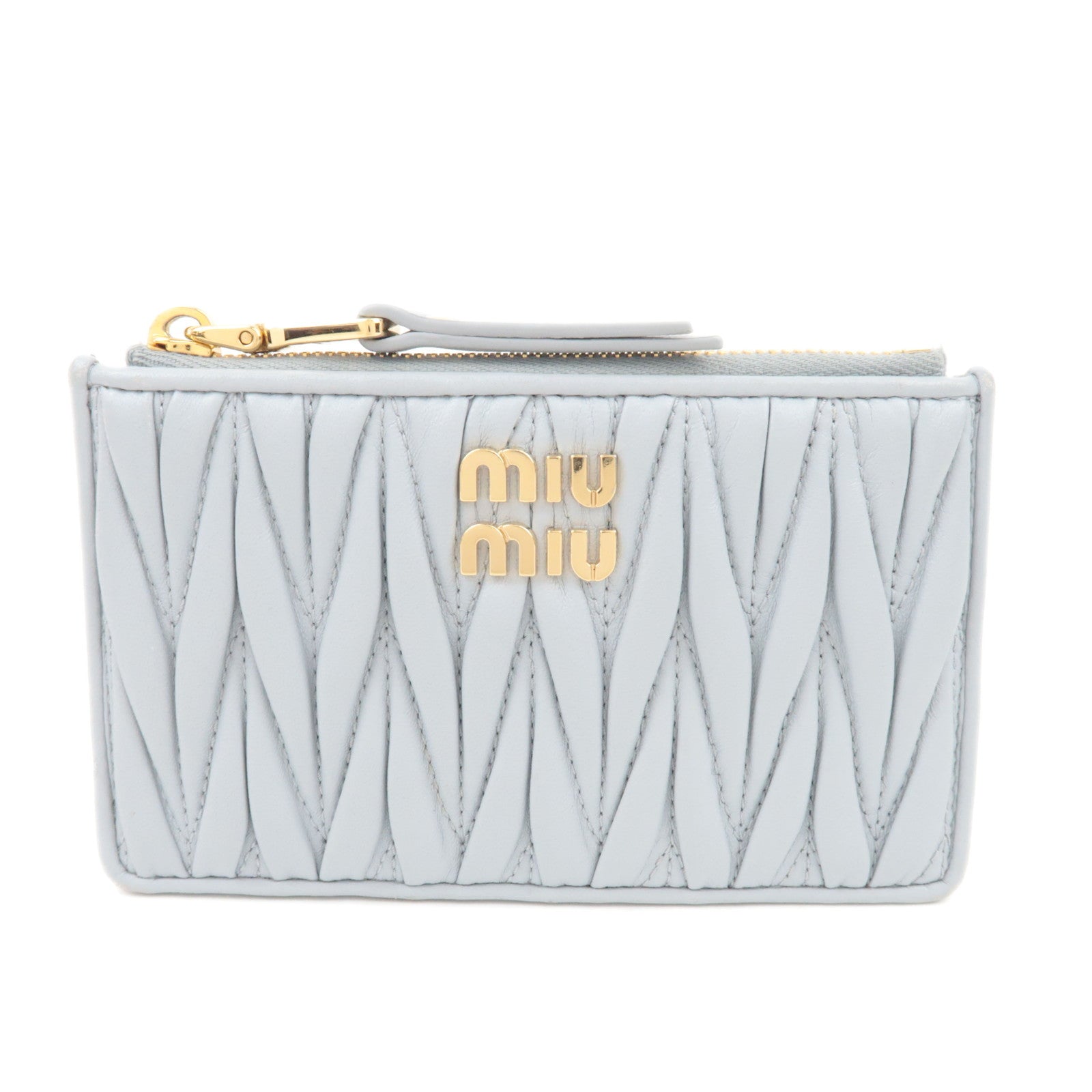 MIU MIU Matelasse Fragment Case Card Case Leather Light Gray80135