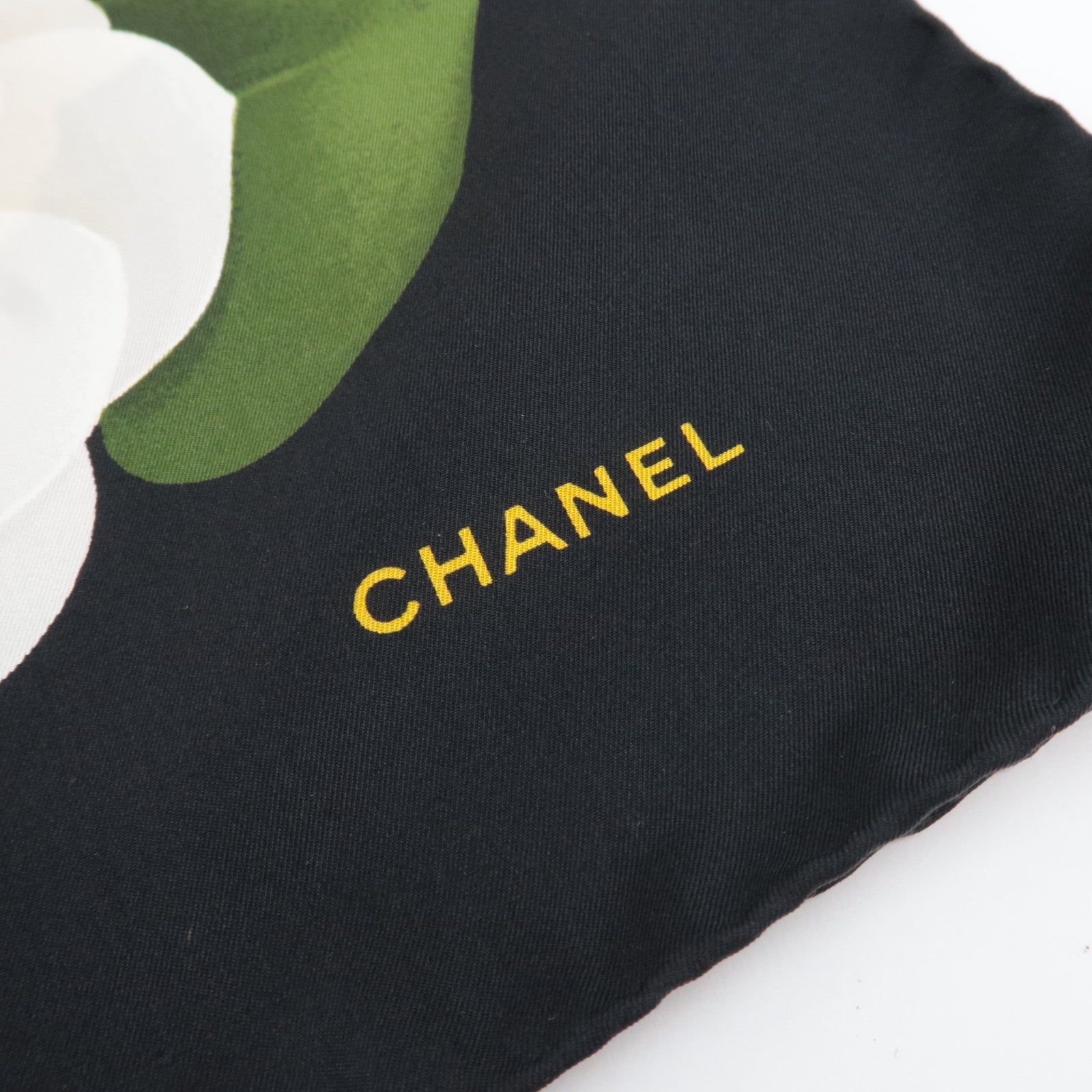 CHANEL Scarf Flower Print 100% Silk Black White
