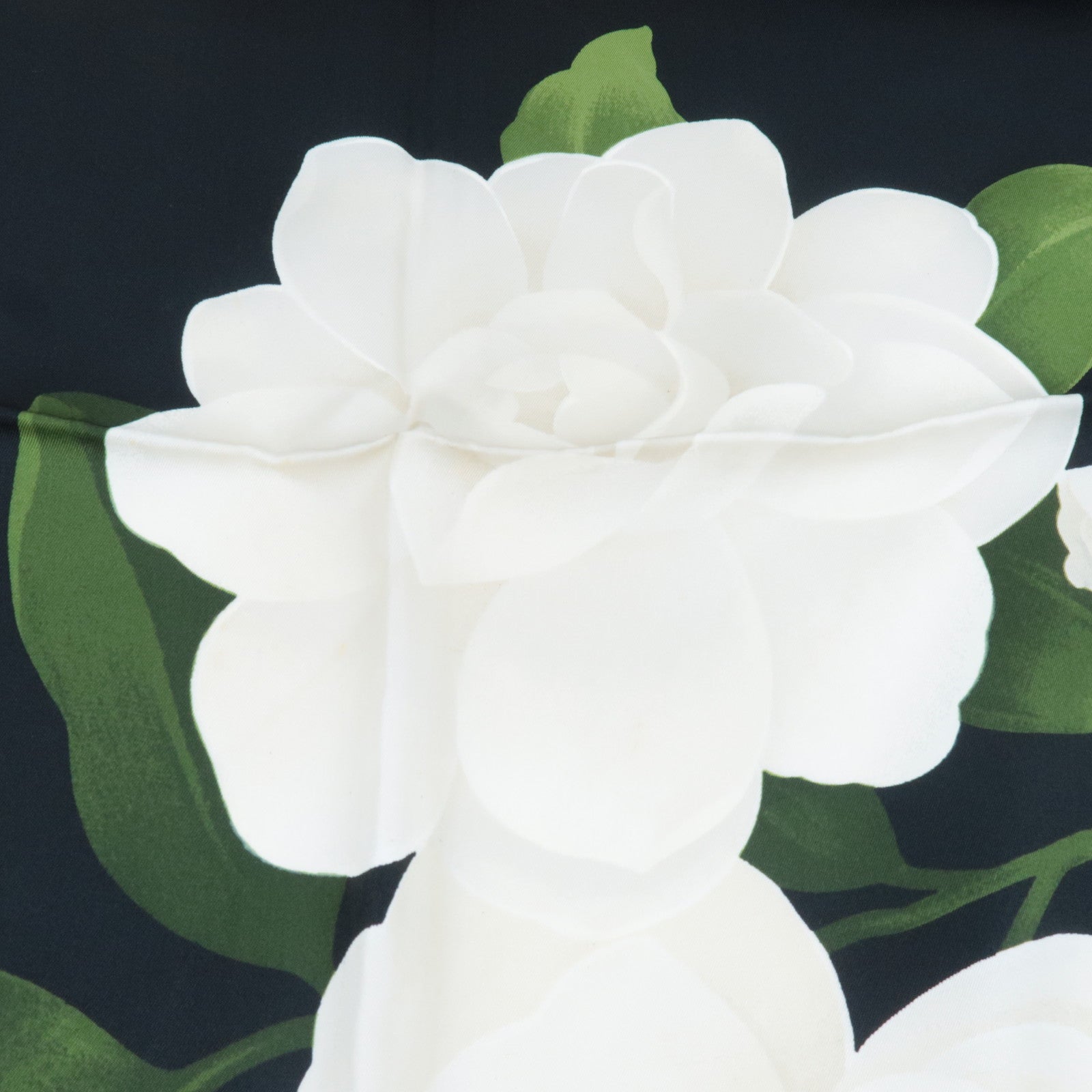 CHANEL Scarf Flower Print 100% Silk Black White