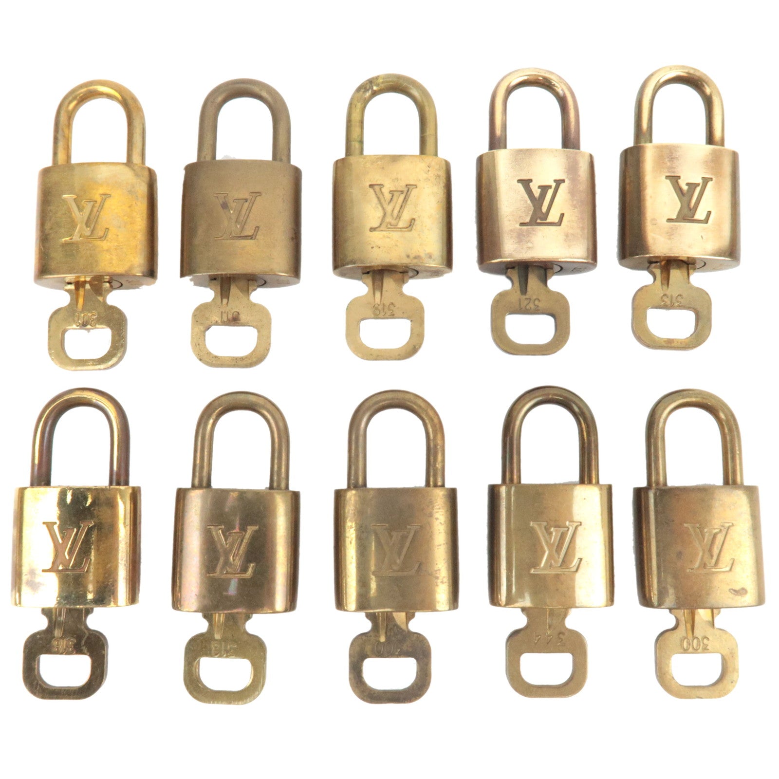 Louis Vuitton Set of 10 Key Locks Cadena Set Metal Gold Color80163