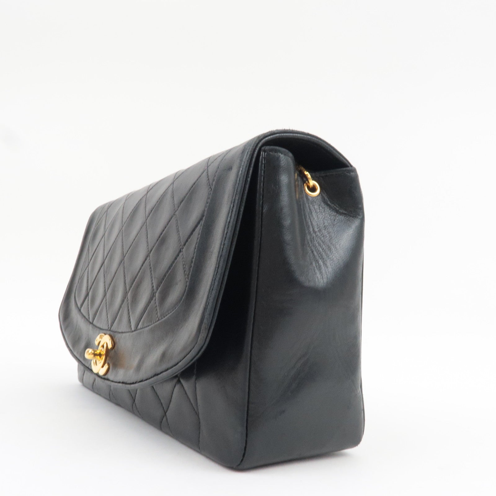 CHANEL Matelasse Diana 25 Chain Shoulder Bag Lambskin Black Gold HDW 2035730 *G card