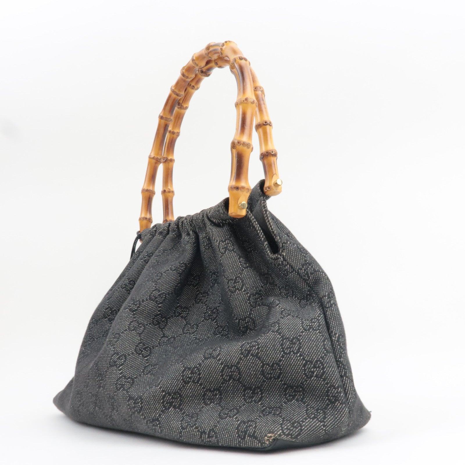 GUCCI Bamboo Shoulder Bag GG Denim Gray 92708