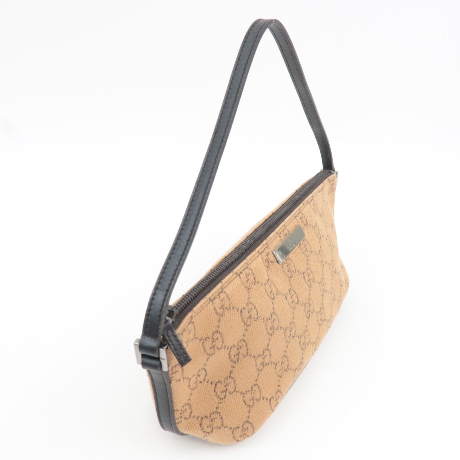 GUCCI Boat Bag Handbag GG Canvas Leather Beige 07198